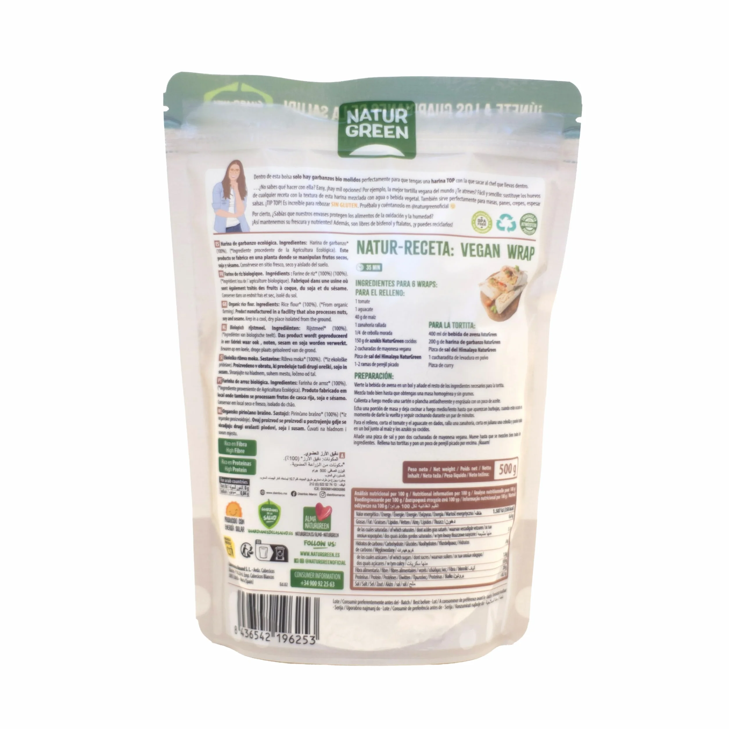NaturGreen Harina de Garbanzos BIO 500 g Ecológica Sin Gluten Rica en Proteínas