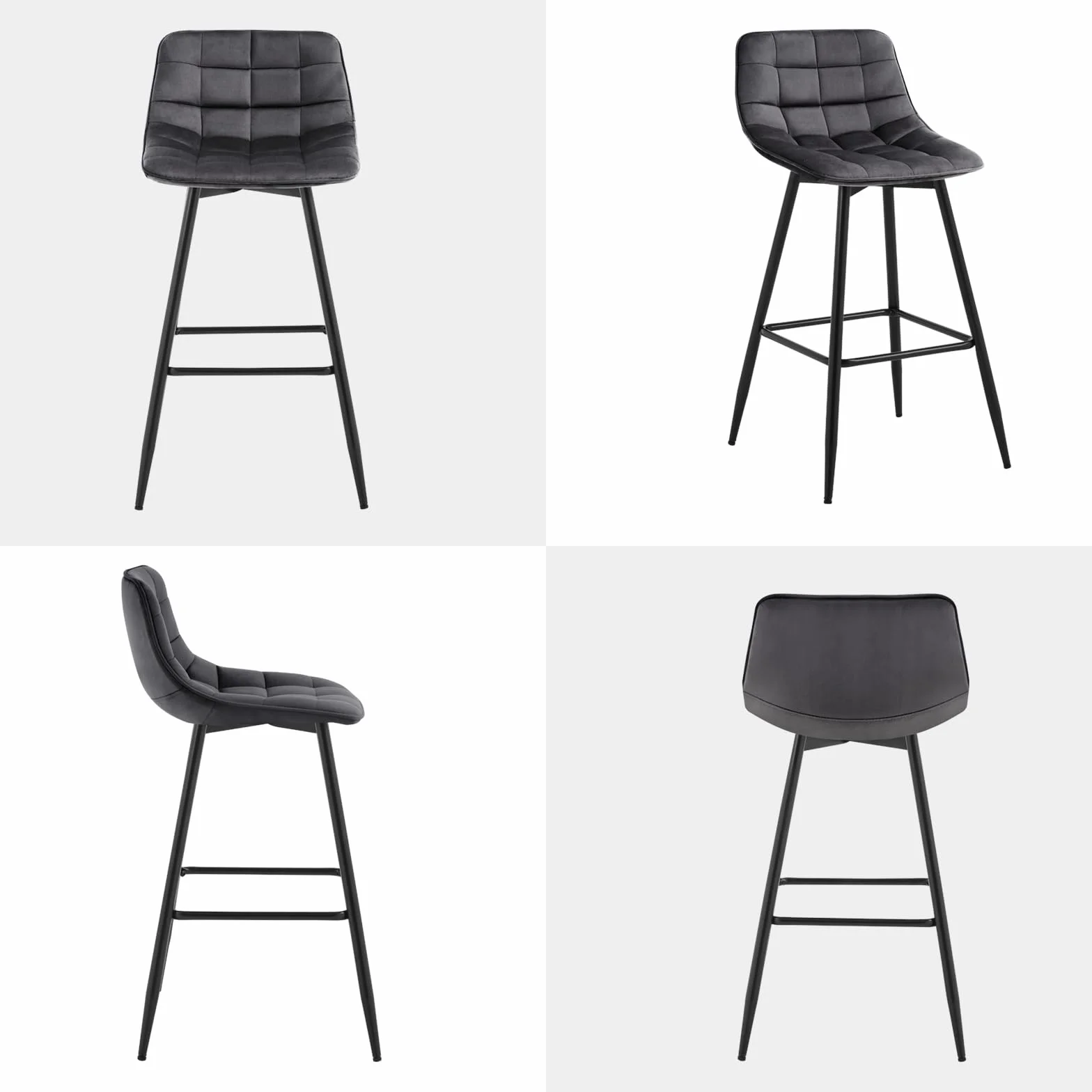 WOLTU Taburete de Bar Juego de 2 con Respaldo de Marco de Metal Asiento, Terciopelo, Gris Oscuro