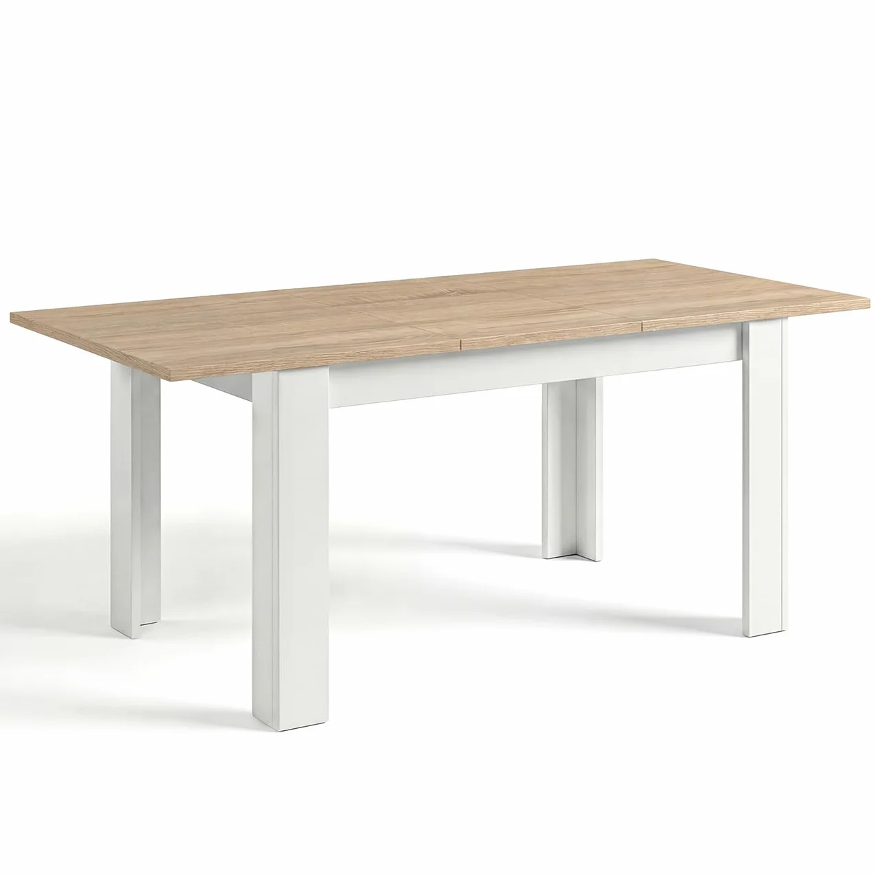 duehome | Mesa de Comedor Extensible, Mesa Rectangular, Modelo Sira, Acabado en Blanco Artik y Roble Canadian, Medidas: 123-173 cm (Largo) x 75 cm (Ancho) x 78 cm (Alto)