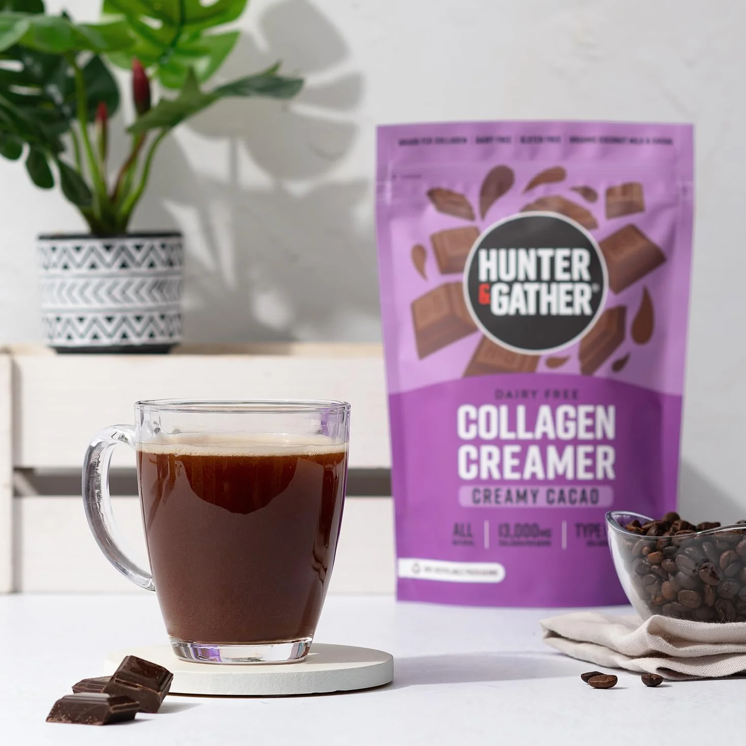 Hunter & Gather Colágeno Cacao 300g Péptidos de colágeno bovino alimentados con pasto Sin lácteos