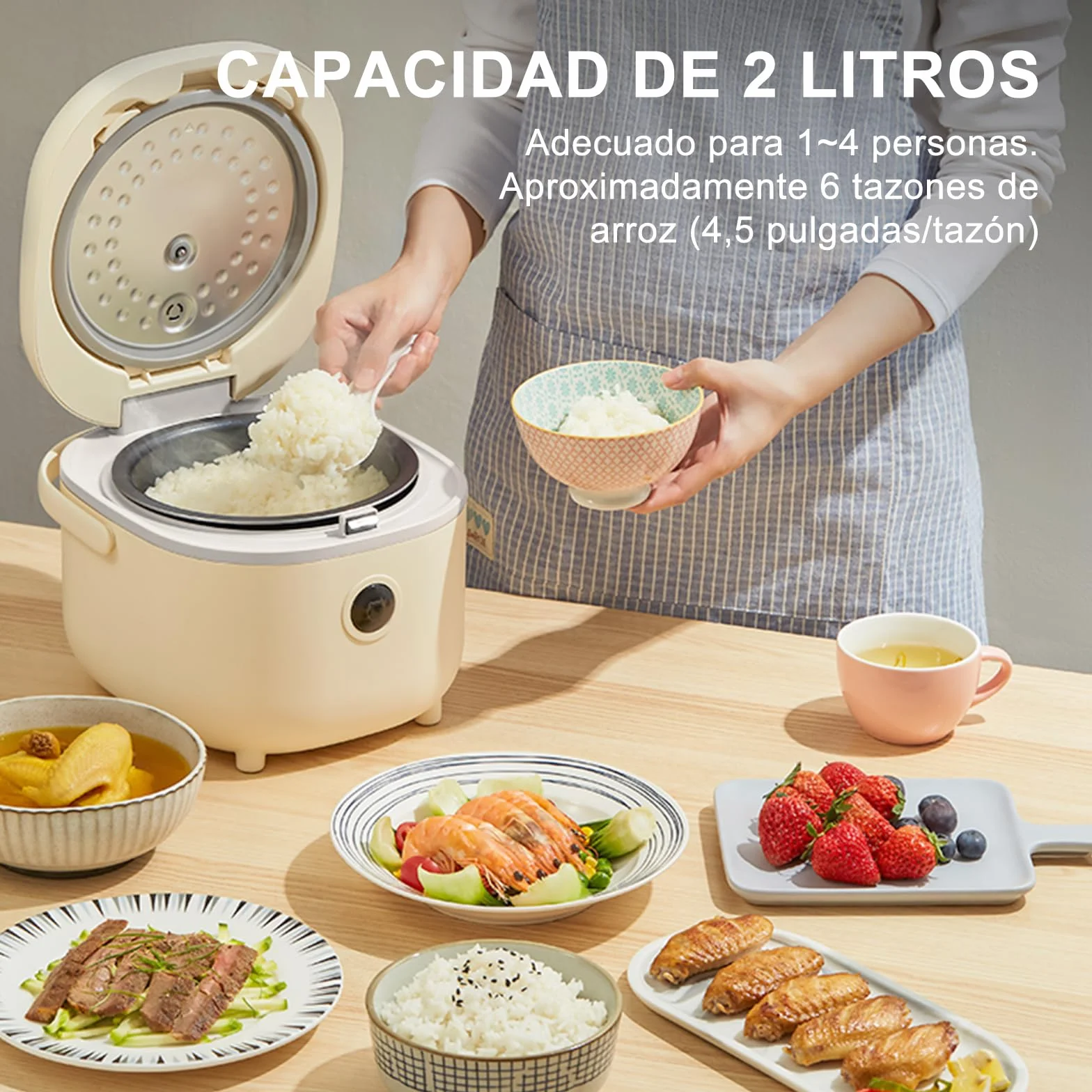 Bear Arrocera 3,5 Tazas Vaporera Mini Rice Cooker Multifuncional 350W 6 Funciones Cocción Arroz 2-4 Personas