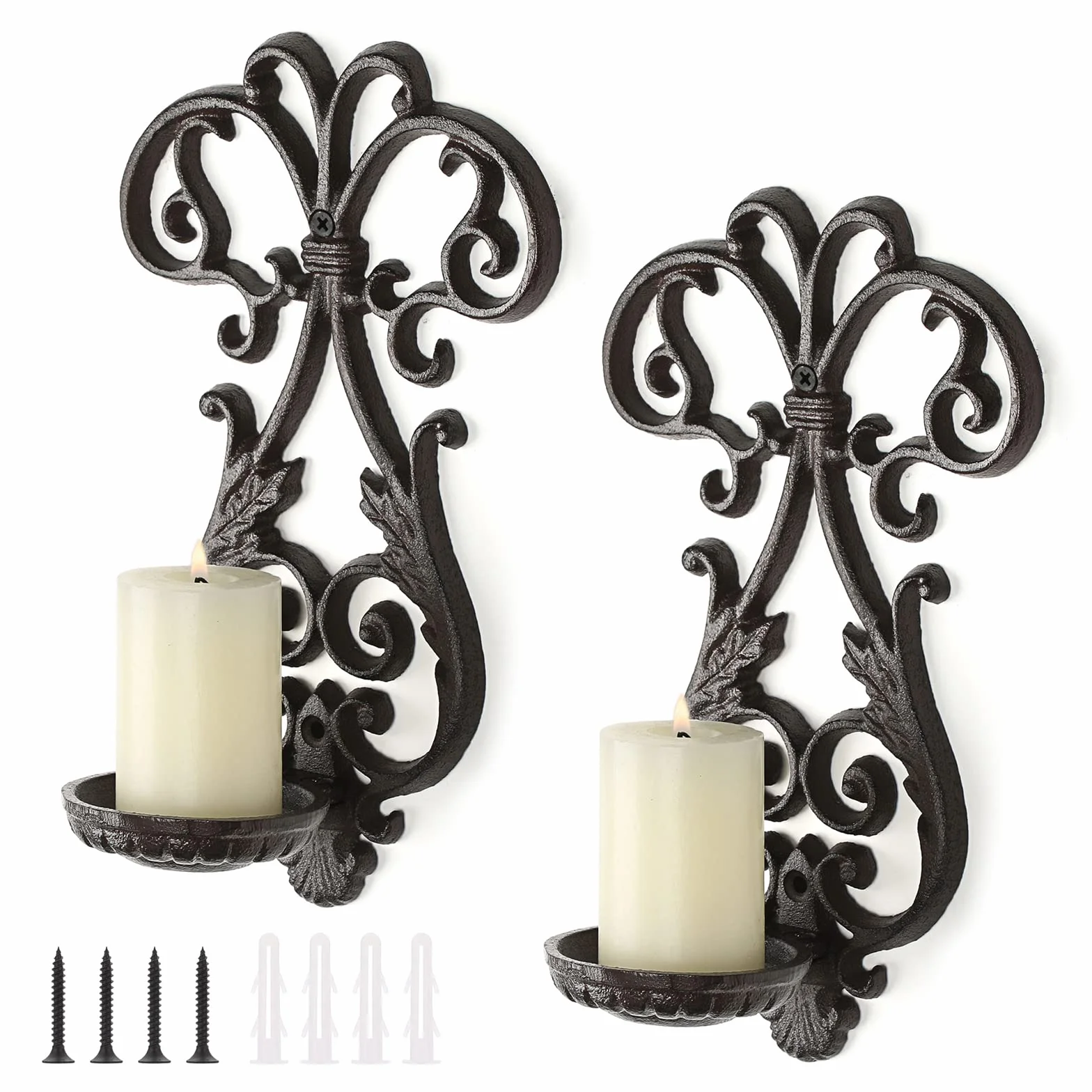SUMNACON Vintage 2 PCS Lámparas de Pared de Hierro Fundido Portavelas Pared Vela Tealight Decoración de Pared Emblema para Hotel Restaurante Apartamento Salón Dormitorio Soporte de Pared Decoración
