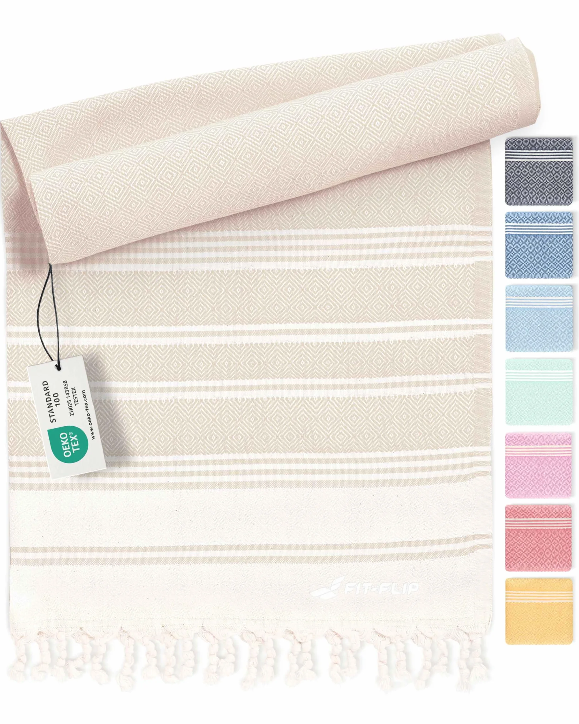 Fit-Flip Toallas Playa Hammam – Pareos Grandes de algodón 100% – Toalla Pareo compacta, Gigante y Secado rápido – Fouta XL Absorbente – Ideal para Piscina - Arena - 100x200cm Diamond