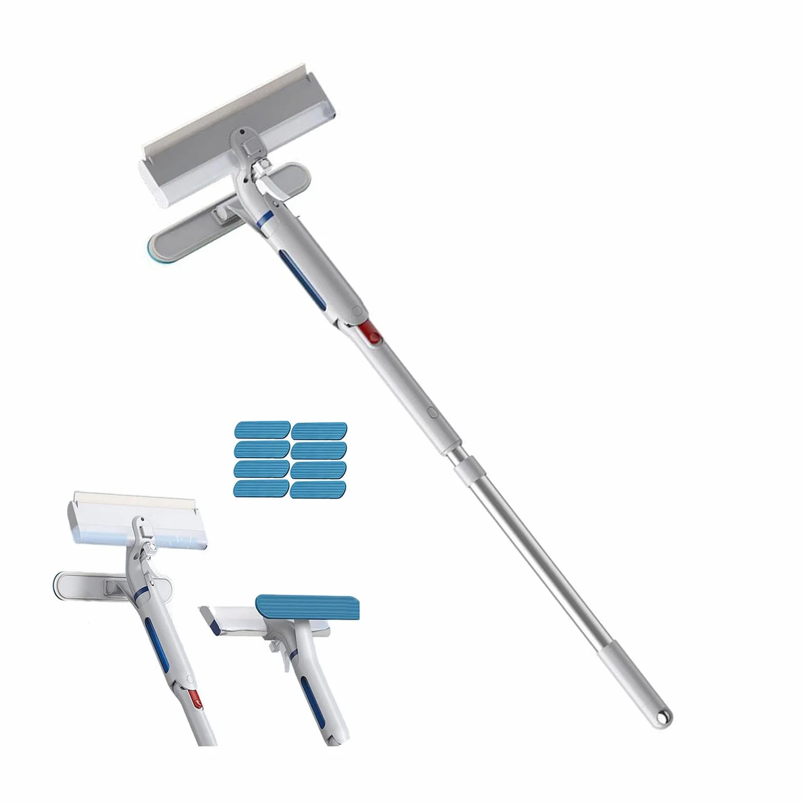 Limpiacristales 4 en 1 con Mango Telescópico de Ventanas con Depósito de Agua Residual Limpiacristales en Spray de Doble Cara Adecuado para Múltiples Escenarios
