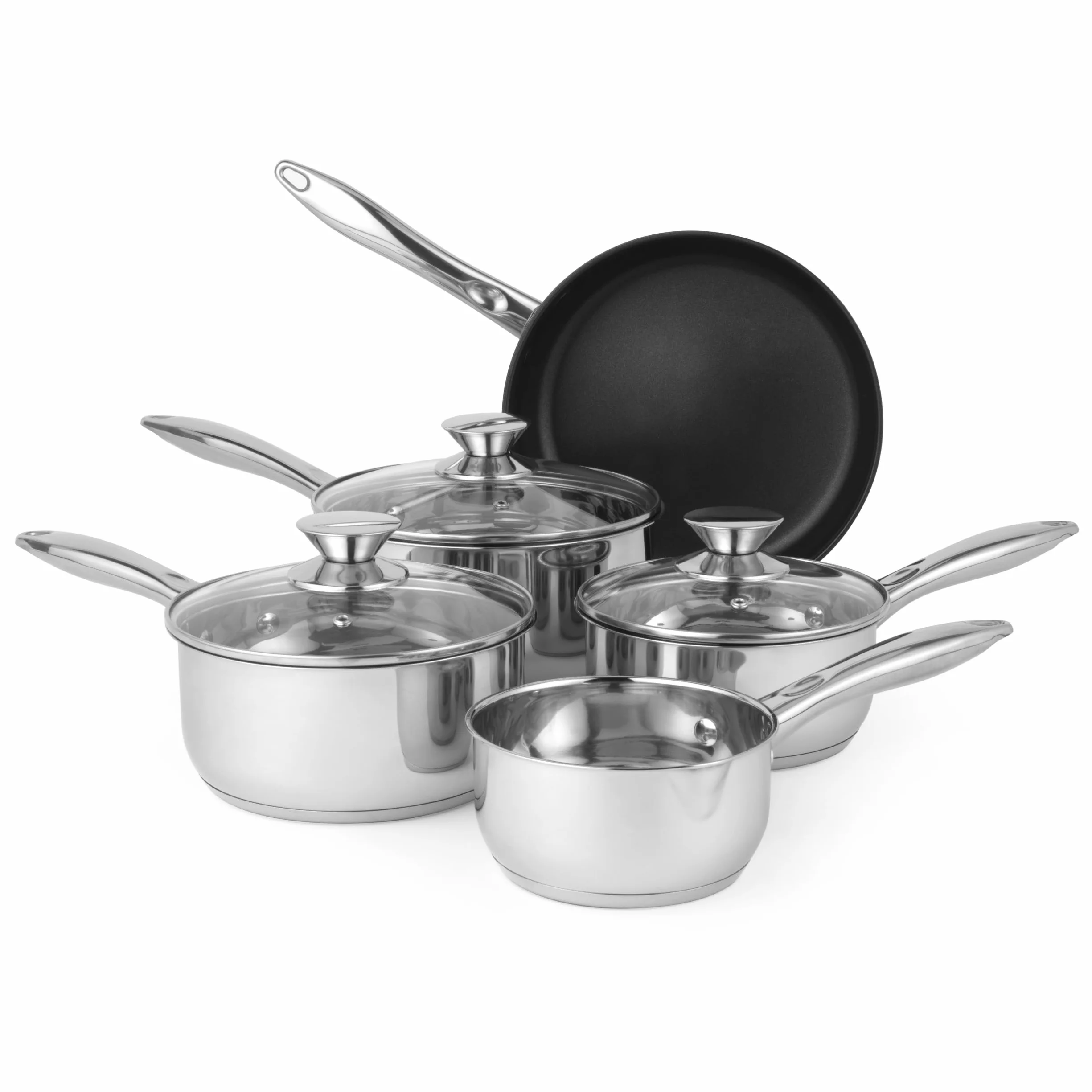 Russell Hobbs BW06572 Batería De Cocina Antiadherentes Con Tapas De Cristal, Utensilios De Cocina Para Placas De Inducción, Conjunto Con Ollas 16/18/20 cm, Cazo De Leche 14 cm Y Sartén 24 cm, 5 Piezas