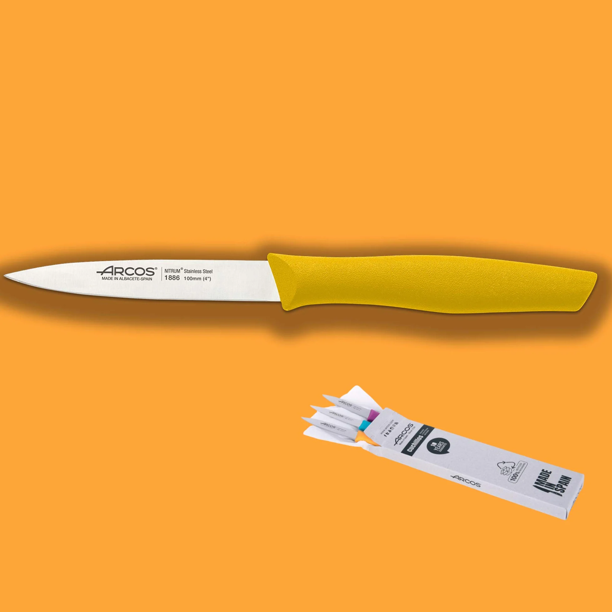 Arcos Serie Nova Cuchillo para pelar Acero Inoxidable NITRUM 3 colores Fucsia Turquesa Amarillo