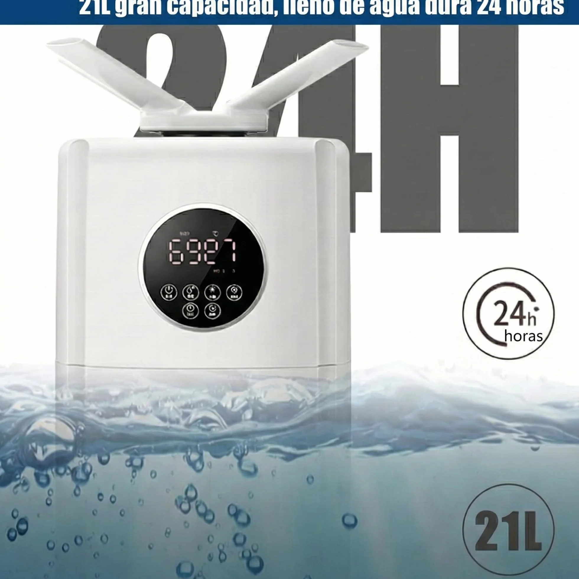 LUMS Humidificador industrial 21L 1000 ft² ultrasónico niebla fría doble boquilla 360° control de humedad
