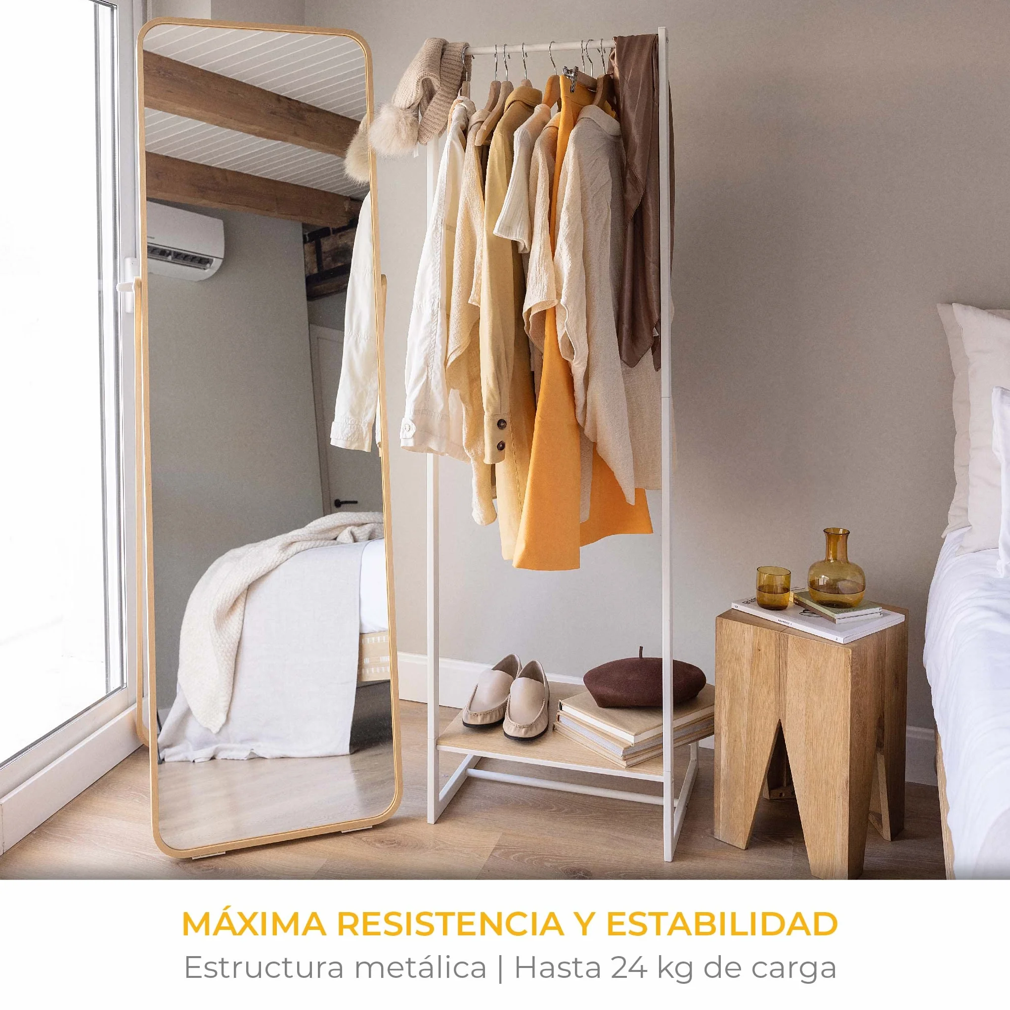 Burro Ropa Resistente Hasta 24kg Newlux Hangy One 20 Con Zapatero Metálico 50x40x160cm Blanco
