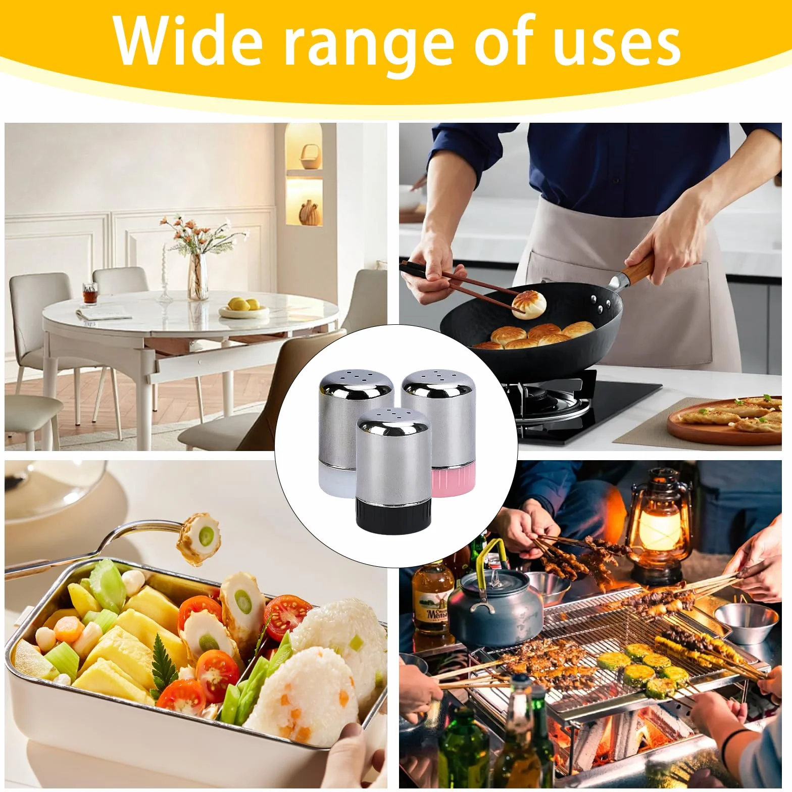 WRENYZK 3 unidades mini salero pequeño con tapa para viajes, acero inoxidable salero y pimentero pequeño con 5 agujeros para restaurantes, viajes, camping, bento box y barbacoa al aire libre