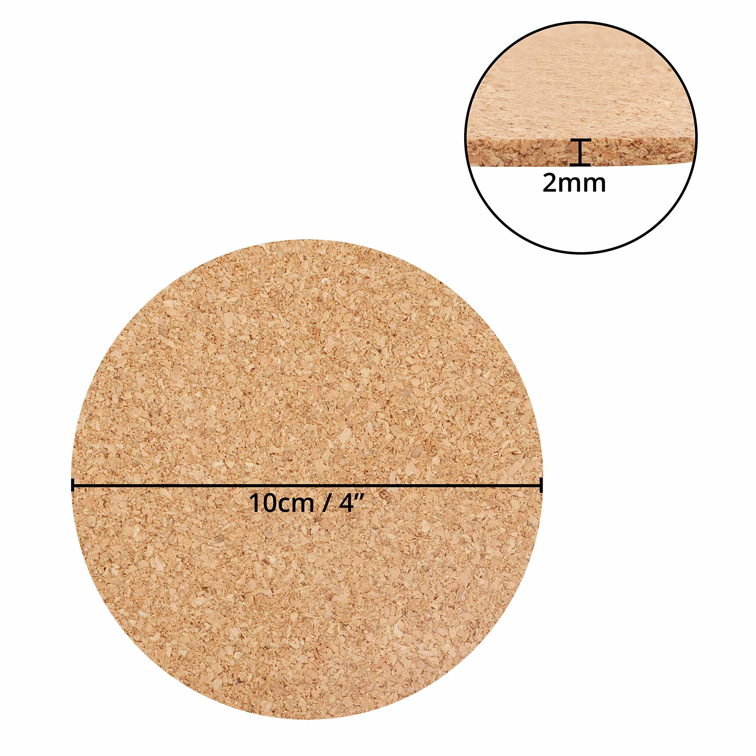 BELLE VOUS Posavasos Corcho Redondos (Pack de 50) Posa Vasos 10 cm de Diámetro 2 mm de Grosor – Posavasos Accesorios de Cocina Lisos Reutilizables y Absorbentes – Hogar, Oficina, Bar, Restaurant, Pub