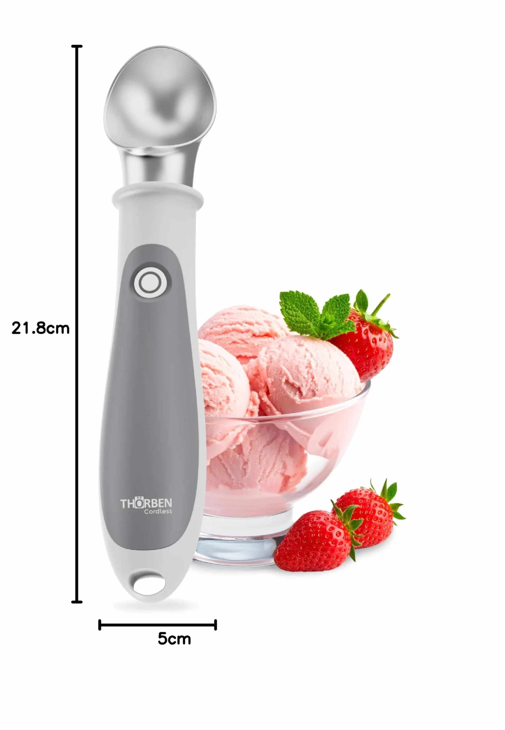 Thörben Cuchara de Helados Eléctrica Calentada USB-C, Doble Nivel de Calor 45°C y 60°C, Material Grado Alimenticio