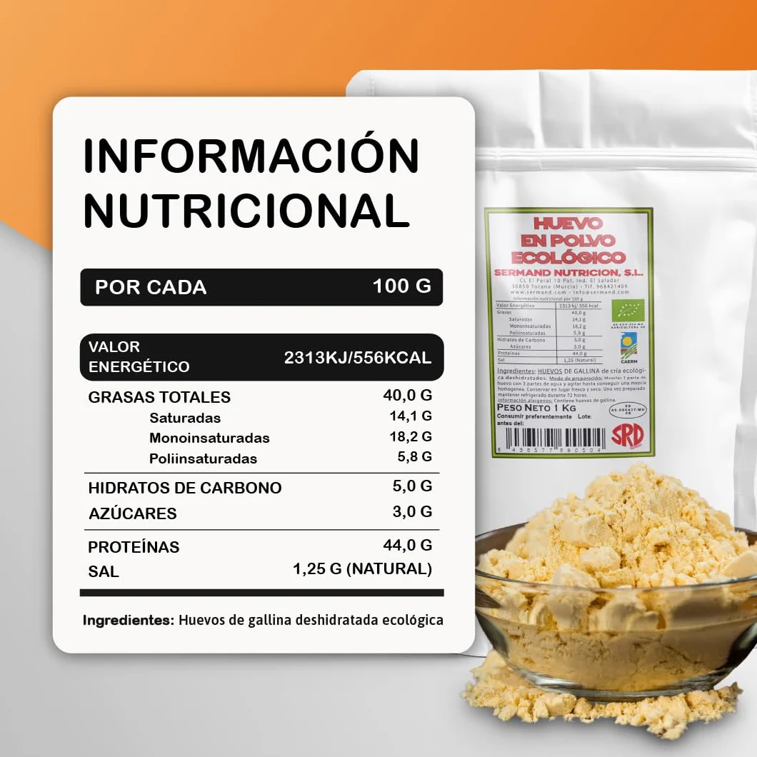 Huevo en Polvo Ecológico 1KG Sin Gluten Sin Lactosa