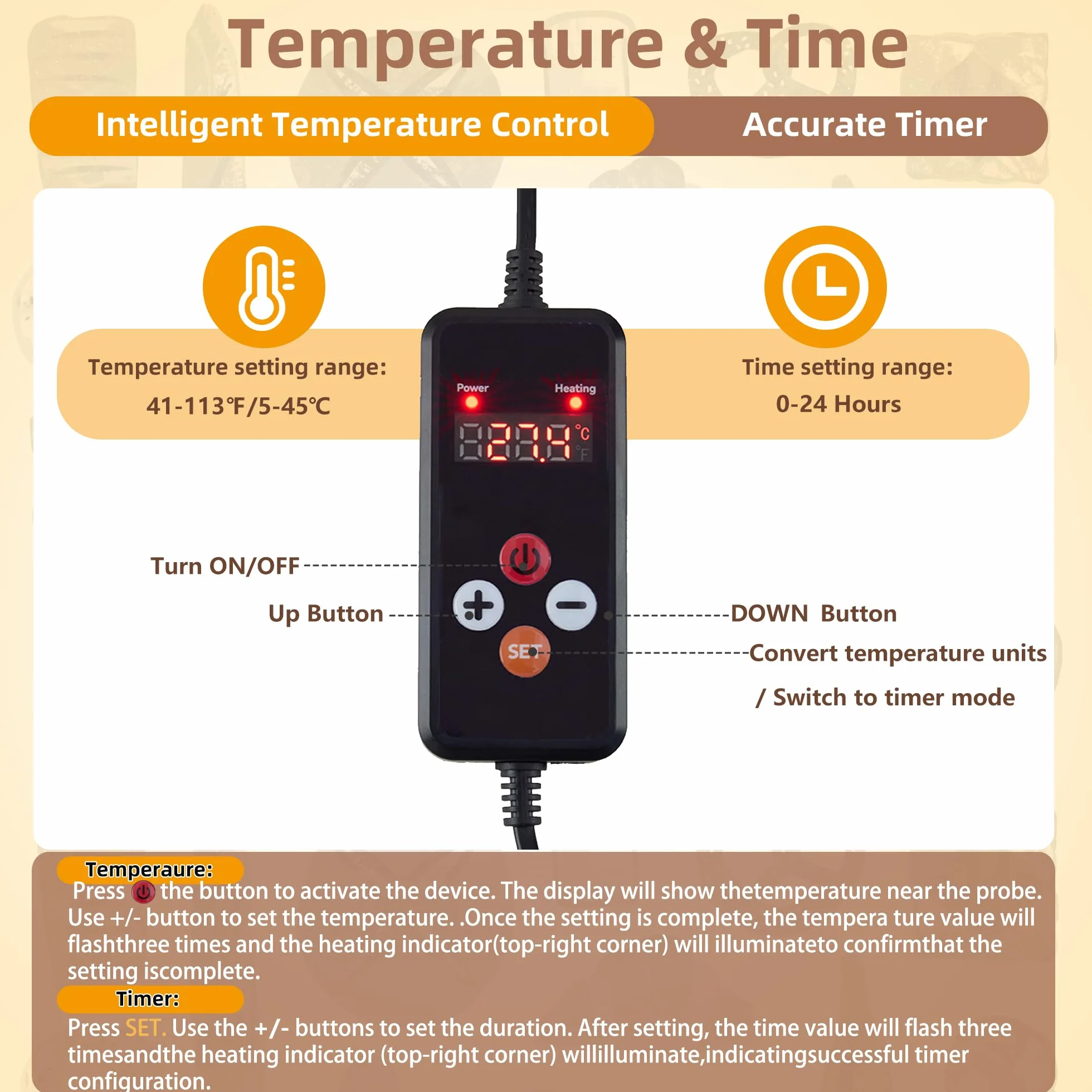 Envoltura térmica de tarro calentador de masa madre con sensor NTC para prueba de pan, temperatura ajustable (5-45 ℃) para fermentación de masa madre