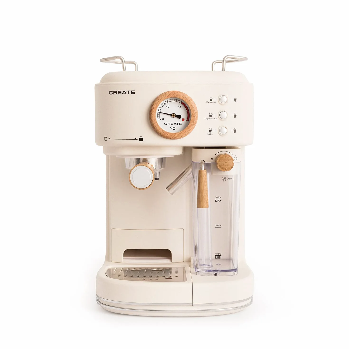 CREATE / THERA RETRO PRO/Cafetera Express semiautomática Blanco Roto / 20 bares, depósito de leche, bandeja de goteo, dos salidas,capacidad 1,5l, para café molido, 1250W