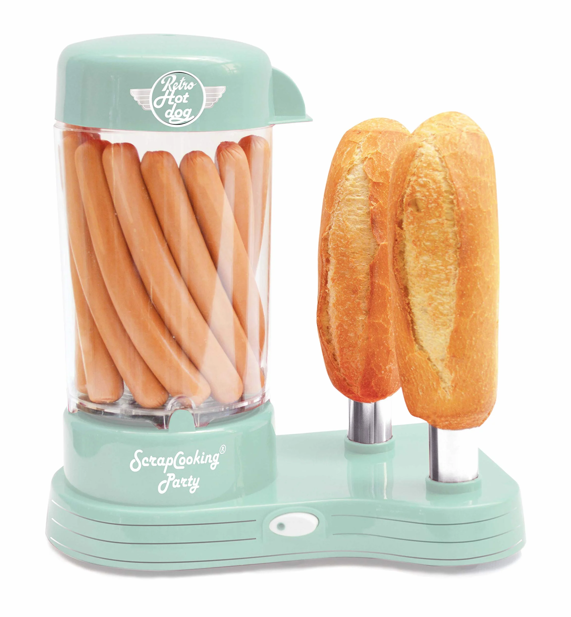 ScrapCooking - Máquina para Perritos Calientes - Máquina para Hacer Auténticos Hot Dogs U.S. - Capacidad para 12 Salchichas y 2 Panes - Estilo Retro Vintage para Fiestas, Barbacoas - Verde - 0601