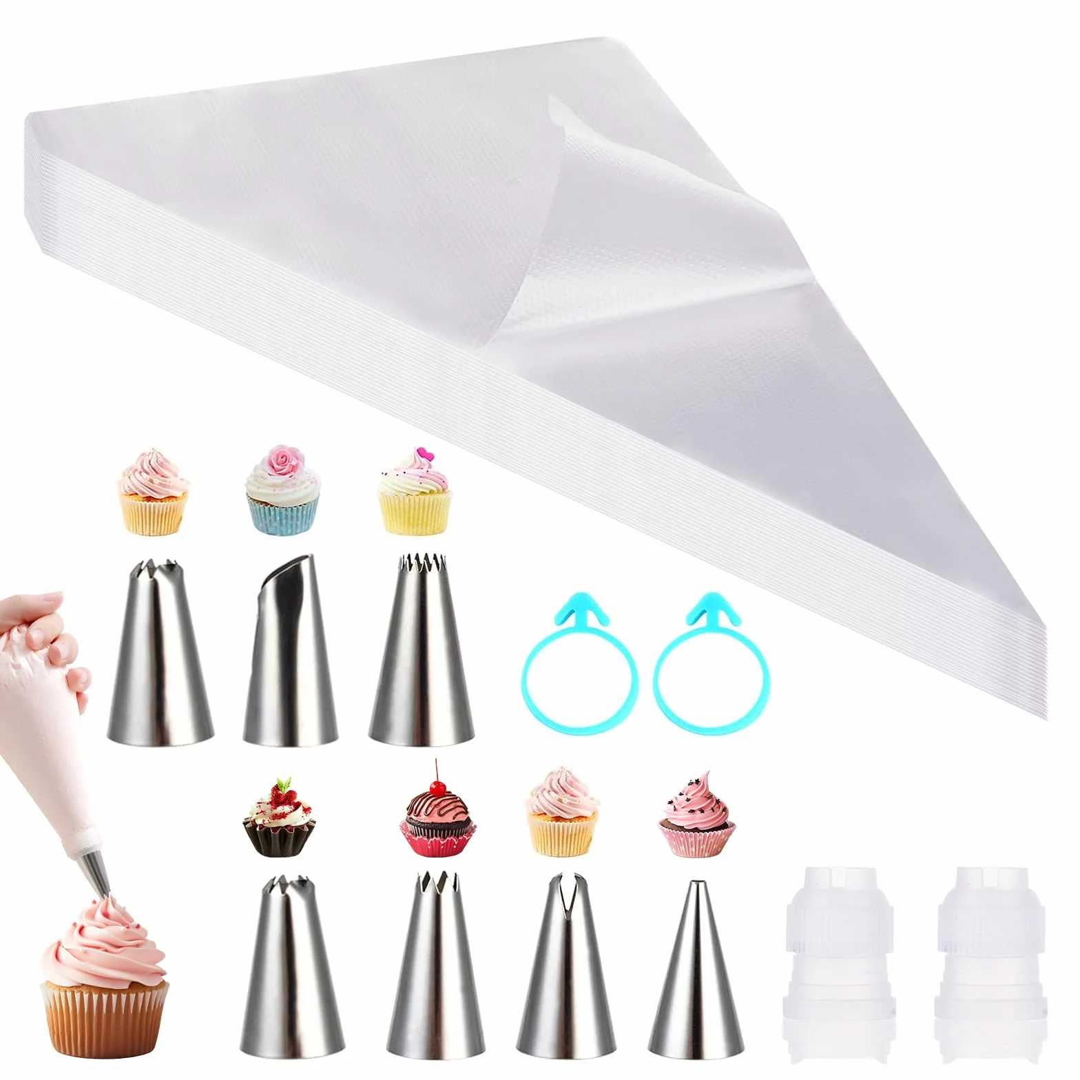 CRESZZLE Manga Pastelera Profesional 30x20cm 100 Unidades Desechables + 6 Boquillas