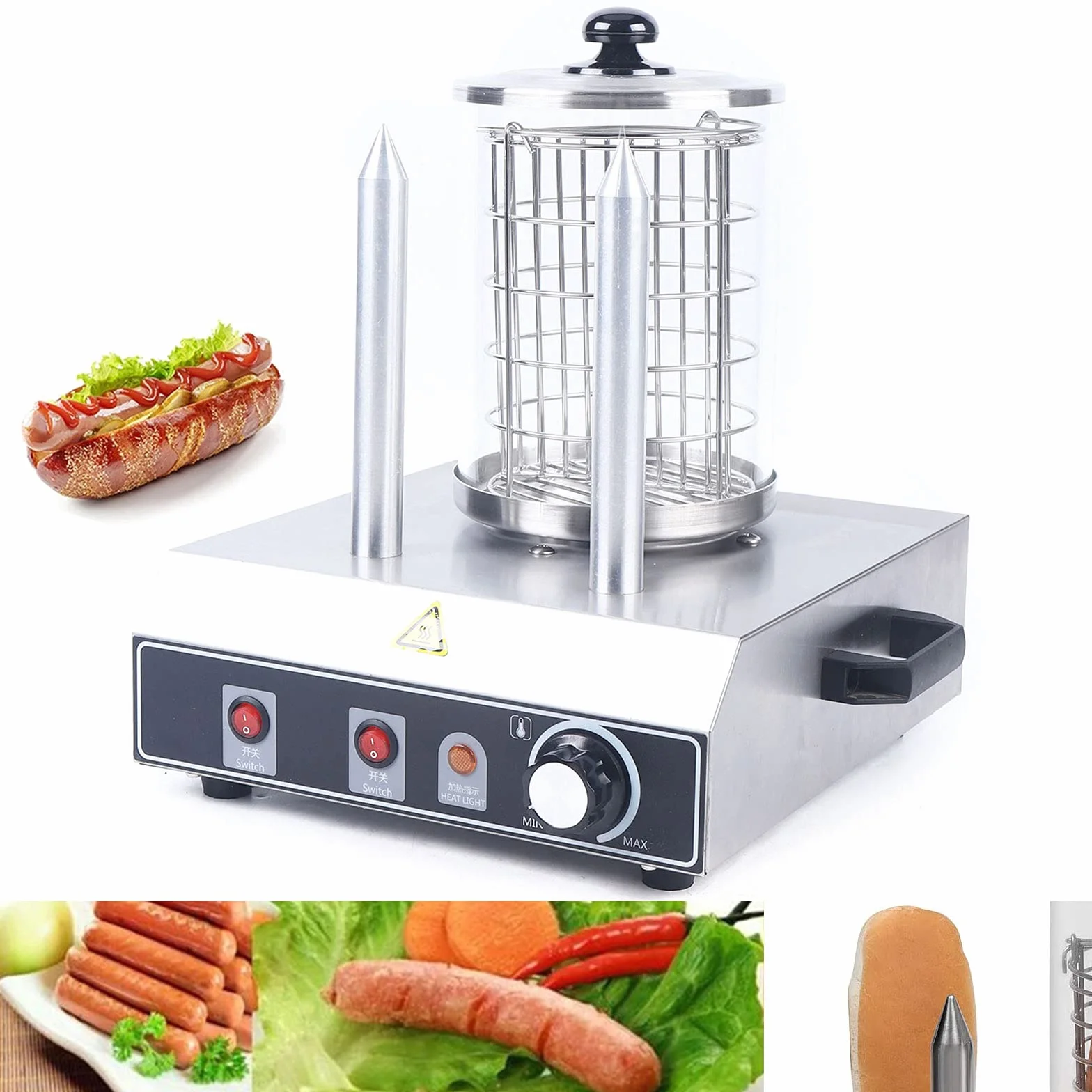 Profesional calentador de perros calientes de acero inoxidable para gastro