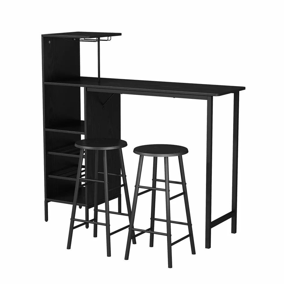 Vicco Juego de Mesa de Bar Naila, Negro, 121.5 x 40 cm con 2 taburetes, Apto como Comedor con Superficies de Almacenamiento para Guardar Objetos