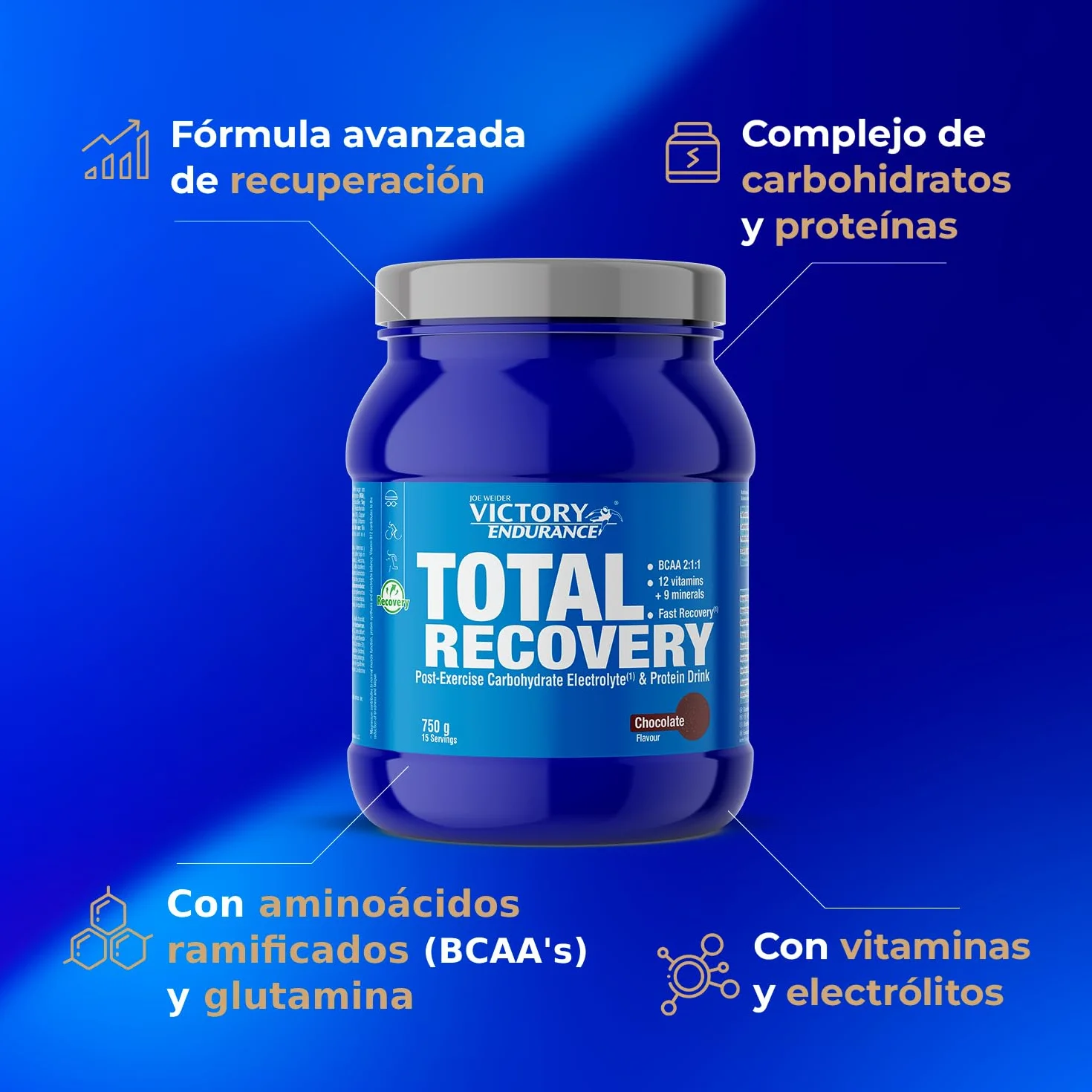 VICTORY ENDURANCE Total Recovery 750g Summer berries - Preparado Bebida Post-Entreno Carbohidratos Electrolitos Proteínas BCAA 2:1:1