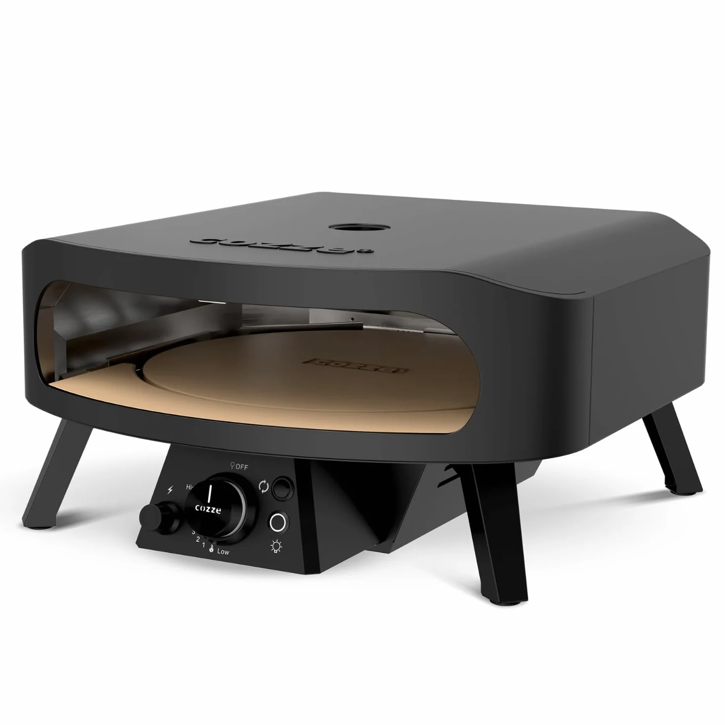 Cozze Horno Pizza a Gas 17" Rotate Edición Negra XXL con Piedra Pizza Horno Giratoria para 43cm Portátil Negro Mate