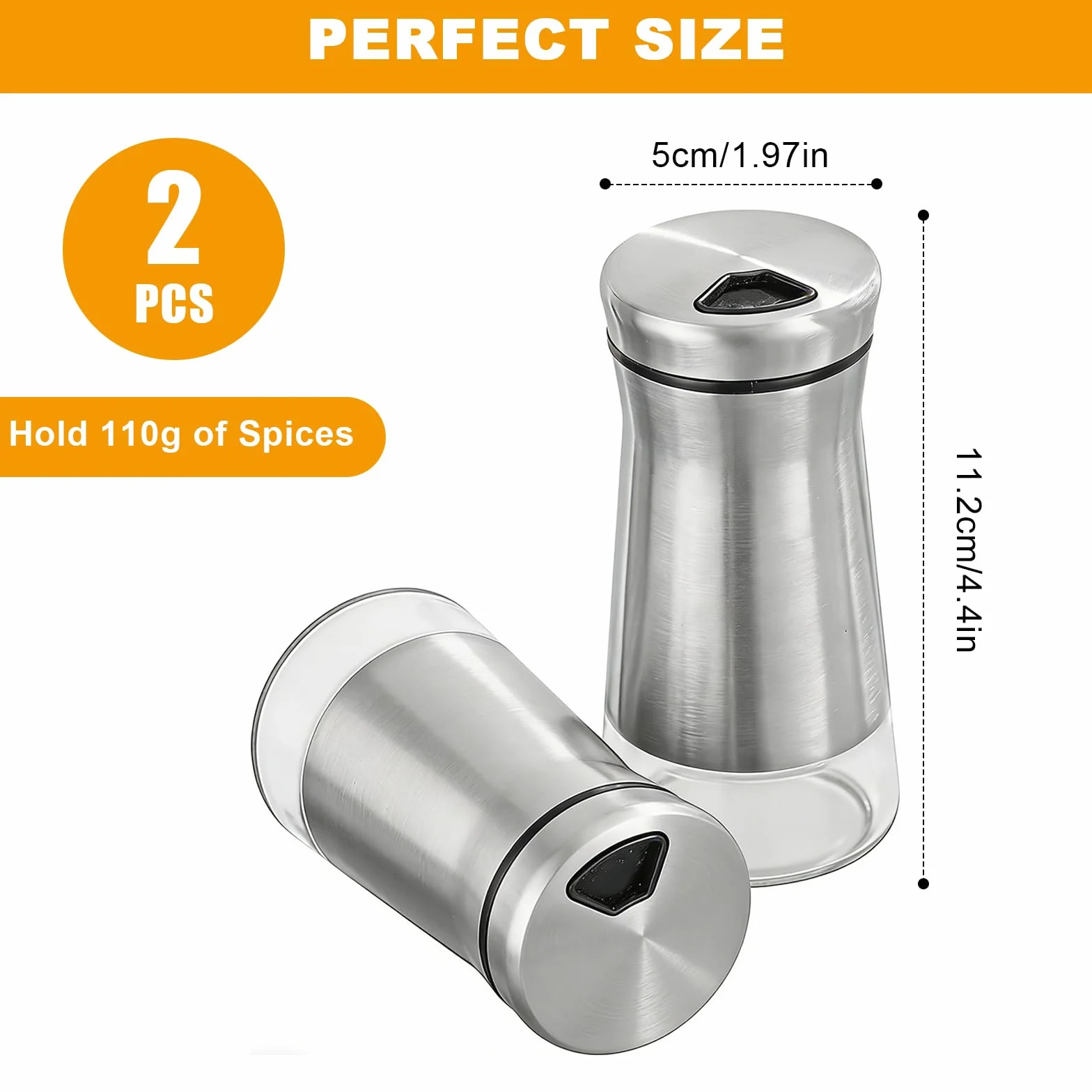 Salero y Pimentero de Cristal con Tapa Ajustable Acero Inoxidable Juego de Tarros de Especias para Cocina