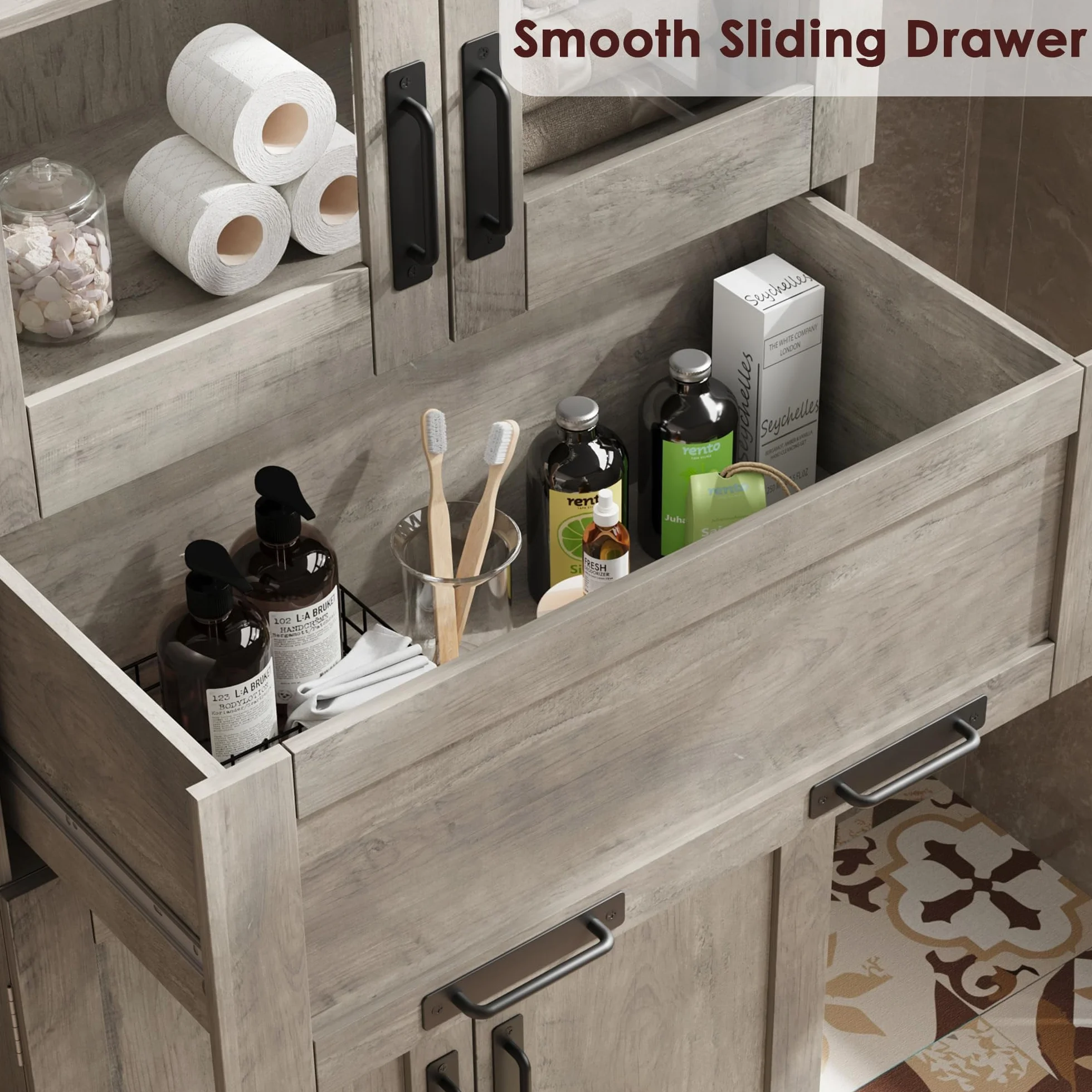 Armario de Baño Estilo Clásico Antiguo, Premium Ancho, Gran Almacenamiento, Ideal para Cocina, Baño y Salón. Estructura de Madera Maciza. 60 × 30 × 170 cm, Color Gris