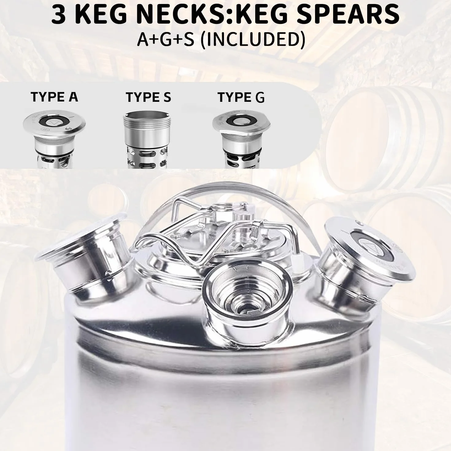 Barril de Limpieza de Cerveza de Acero Inoxidable, 10L 3 Cabezales Recipiente de Limpieza de Cerveza con Tapa, Apto para barriles de A y G y S, para Cerveza Casera, Bar de Hotel