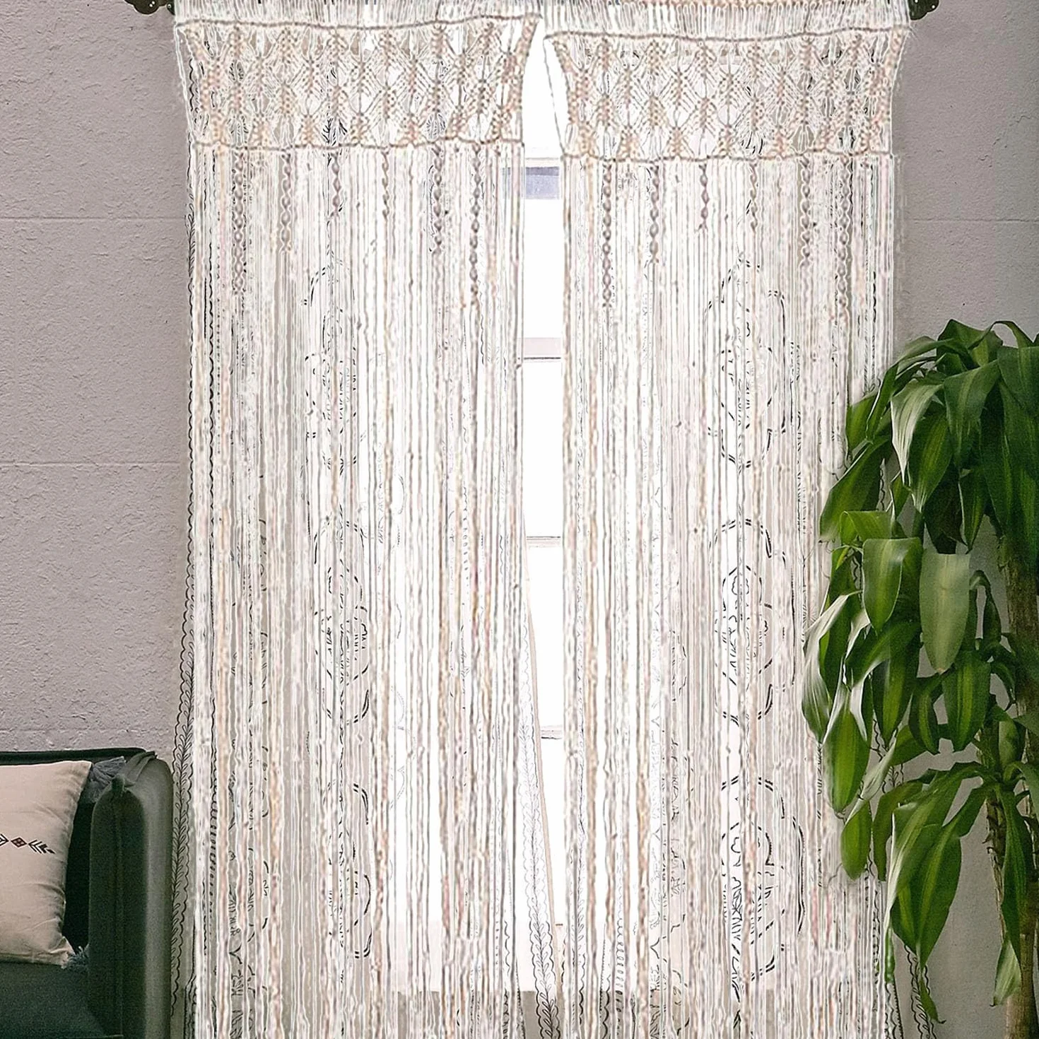 ANBOO Tapiz de pared de macramé, decoración bohemia, hecho a mano, tejido bohemio, macramé, cortina para puerta de fondo de boda, cortinas de ventana, 203 cm (largo) x 74 cm (ancho)