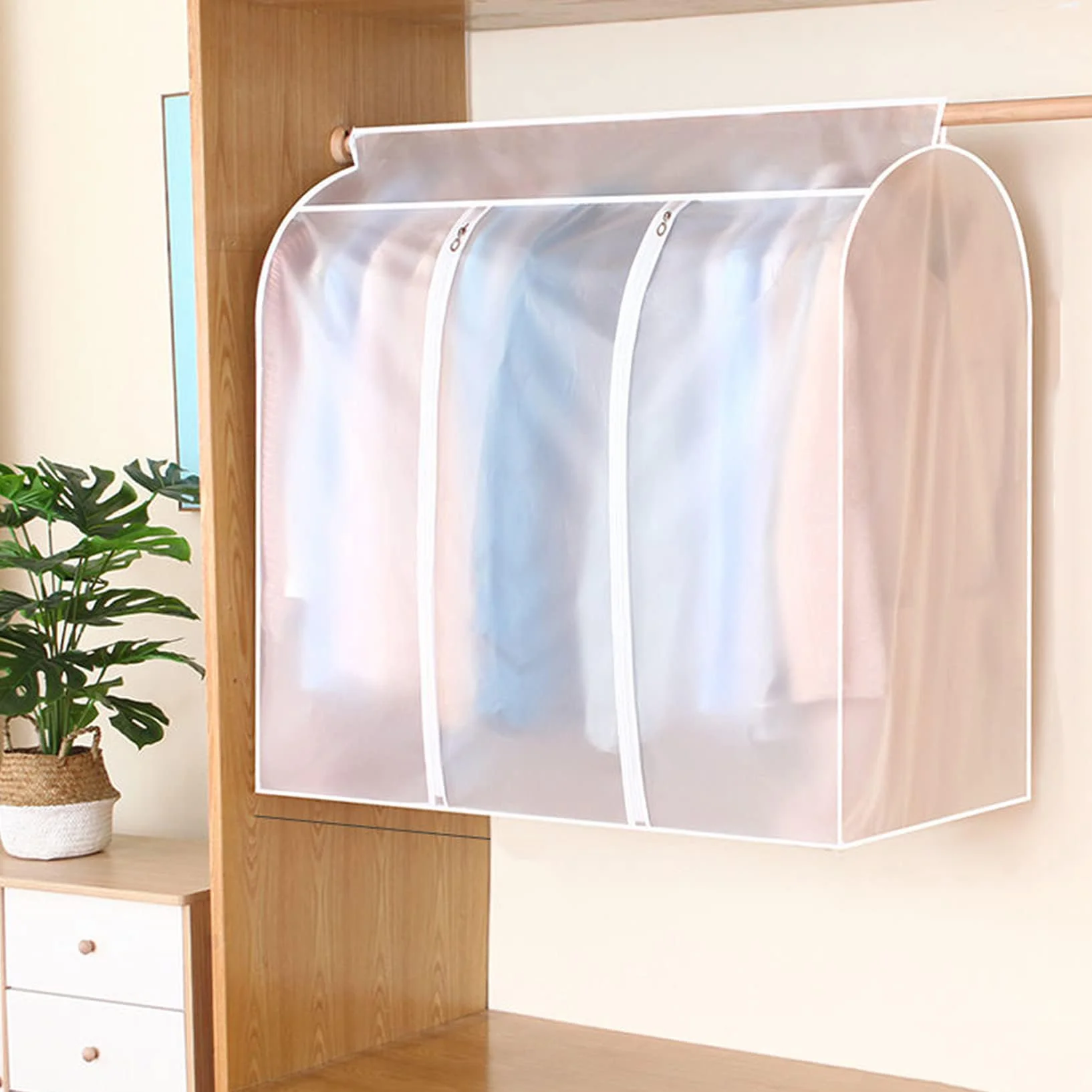 Bolsas protectoras para fundas de ropa, paquete de 2 fundas de ropa engrosadas cda antipolvo impermeable, bolsas de ropa translúcidas para colgar para abrigos, trajes, vestidos,A-100x50x90cm