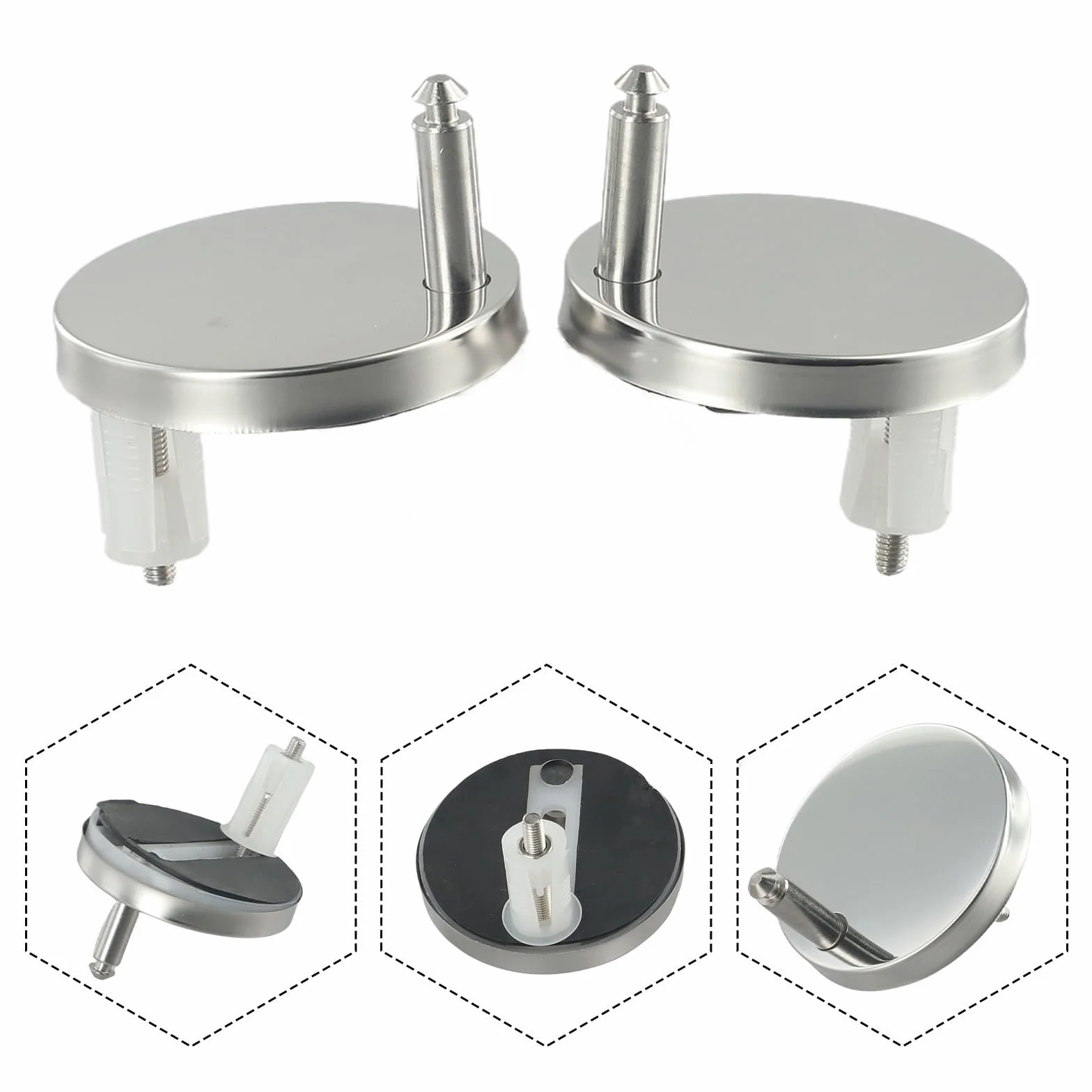 Honseadek Bisagras de asiento de inodoro de liberación rápida, piezas de repuesto de metal de acero inoxidable, pernos de bisagra de tapa, accesorios de fijación de asiento de inodoro (65 mm)