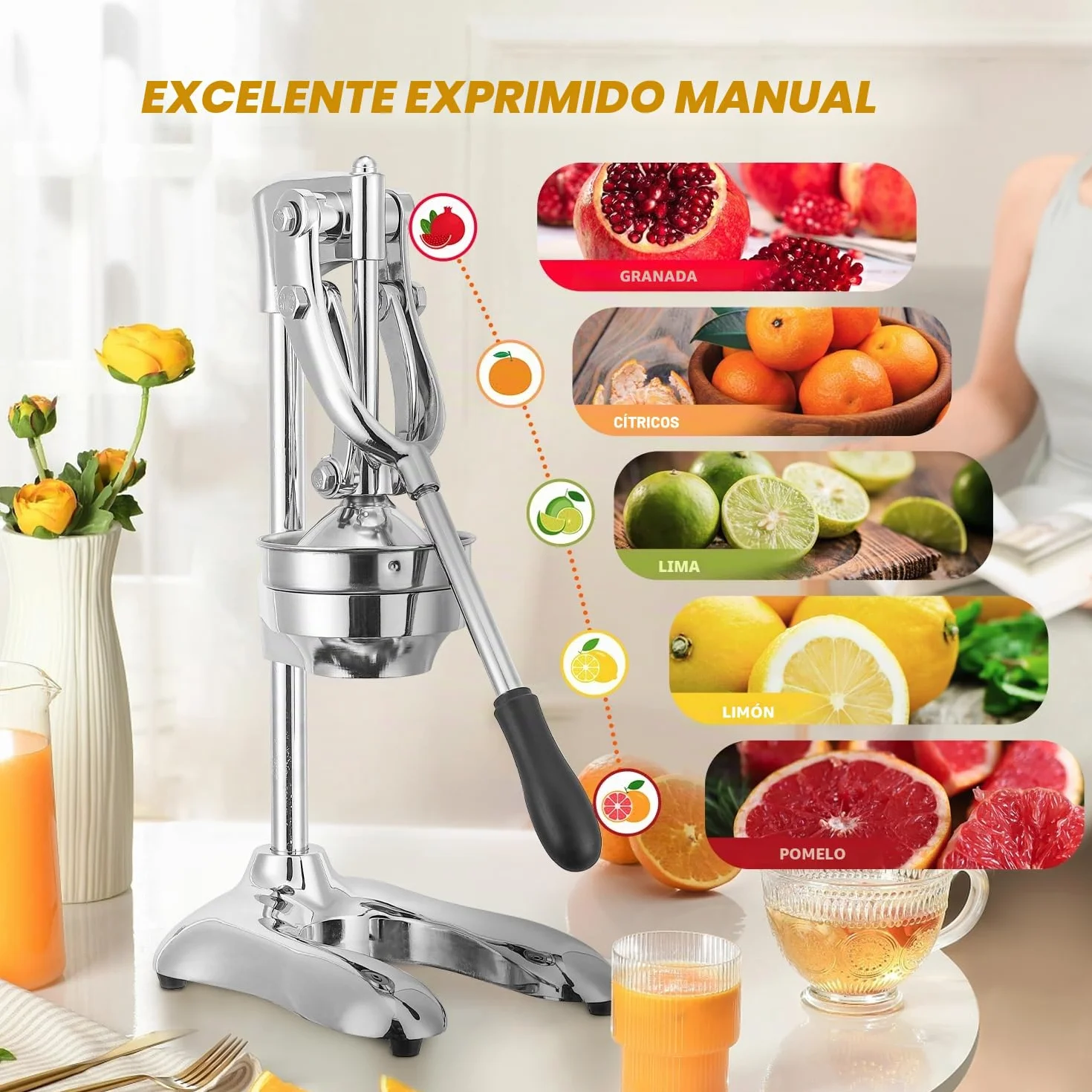 Exprimidor De Cítricos Manual Comercial De Doble Modo Moongiantgo, Prensa Ergonómica Para Naranjas, Limones Y Sandías