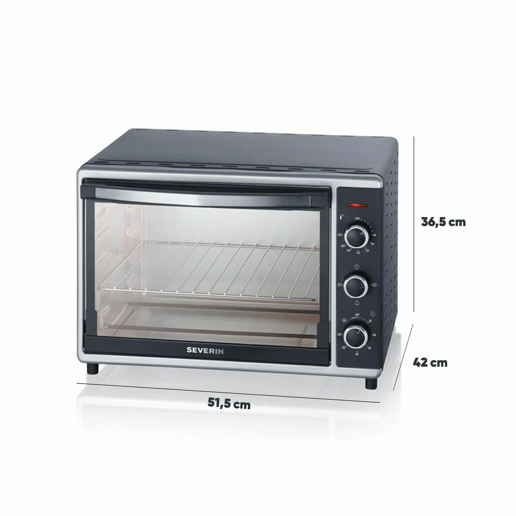 SEVERIN Horno tostador con función de convección, mini horno tostador con grill y bandeja, horno pequeño con piedra para pizza y asador giratorio, 1800 W, 42 L, negro, TO 2058