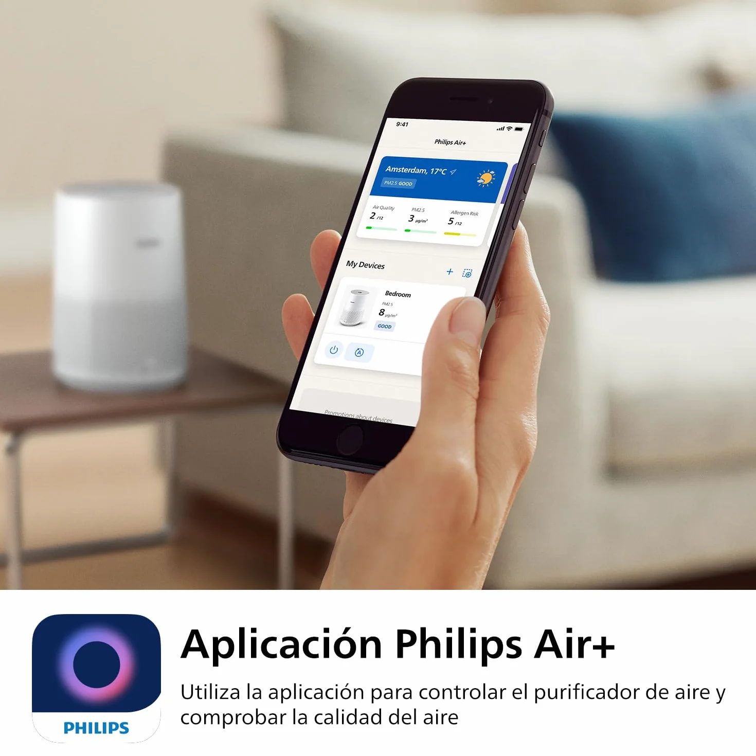 Philips Purificador de Aire Serie 600 con Filtro HEPA 99,97%, Control por App, Blanco (AC0651/10)