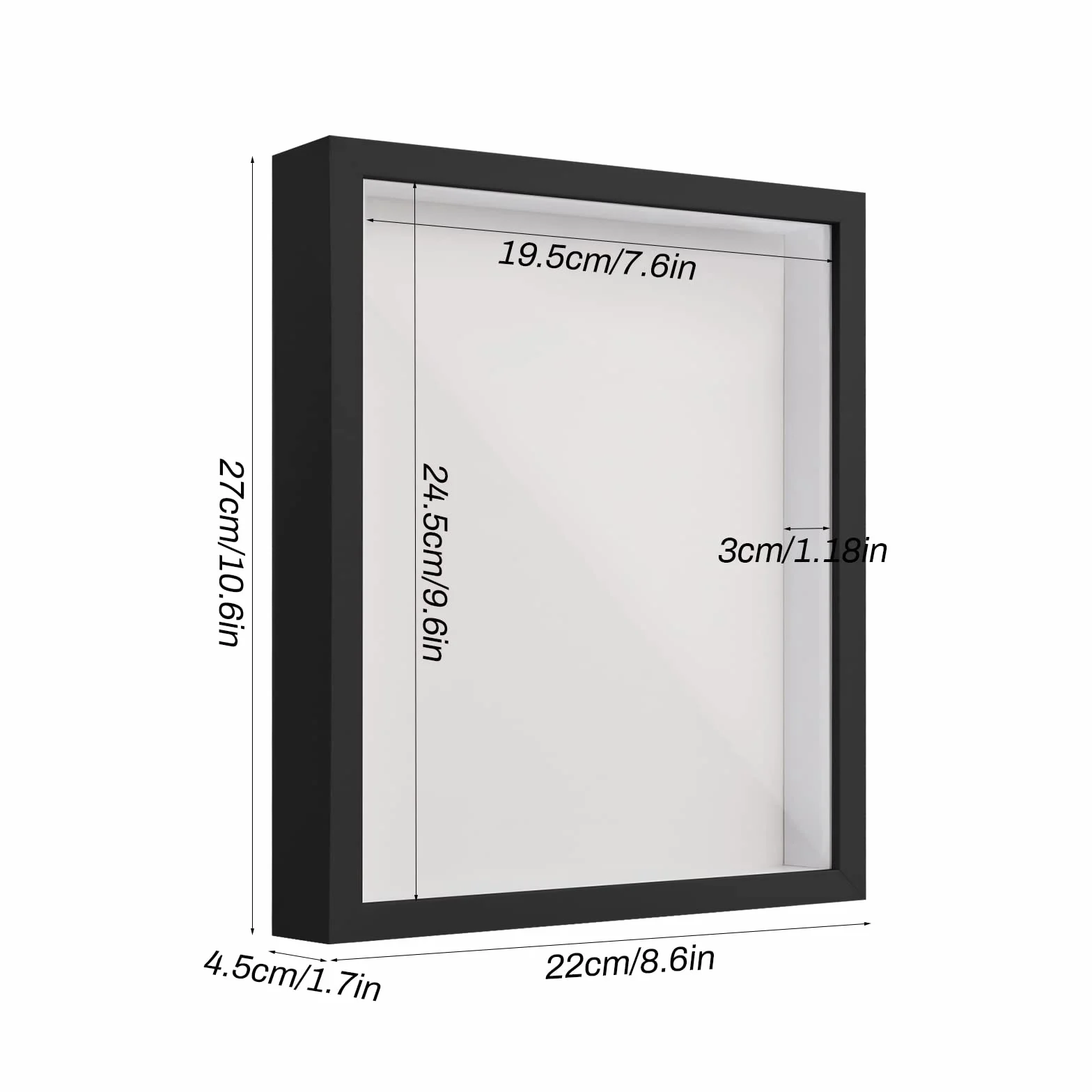 Marcos con Profundidad, 22x27cm Marcos para Cuadros 3D,Marco de Madera Profundo para Mesa Pared, Marco de Foto de Caja de Sombra 3D,Cuadros Vitrina para Medalla,Flor,Recuerdo, Manualidades,Negro (3cm)