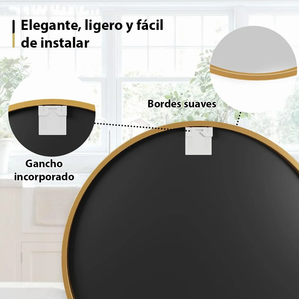 Marctani Espejo Redondo con Marco de Metal Decorativo Pared Elegante Moderno Baño Salon Recibidor Dorado 80 cm