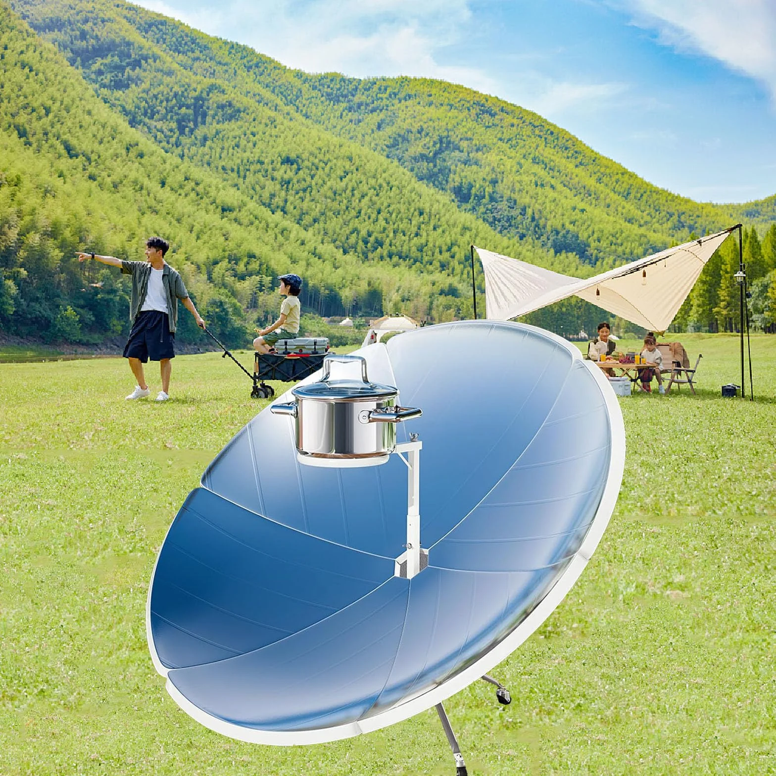 Hornos Al Aire Libre, Cocina Solar Parabólica Portátil 1800W, Plegable 59 Pulgadas