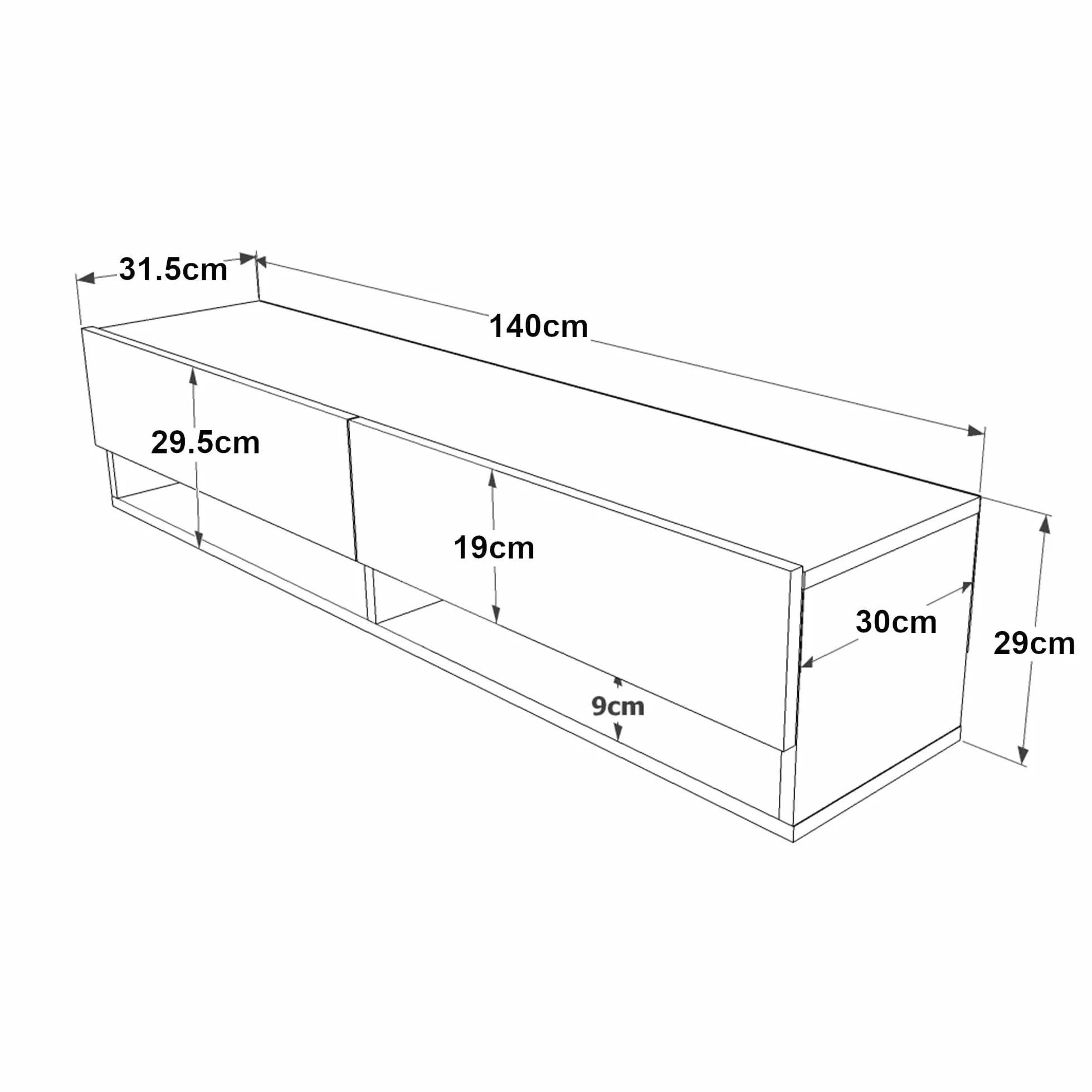 [en.casa] Mueble TV Suspendido con Espacio de Almacenaje Mesa Tele de Pared con 2 Puertas y 2 Estantes Aglomerado 140 x 32 x 30 cm Roble Rústico/Blanco