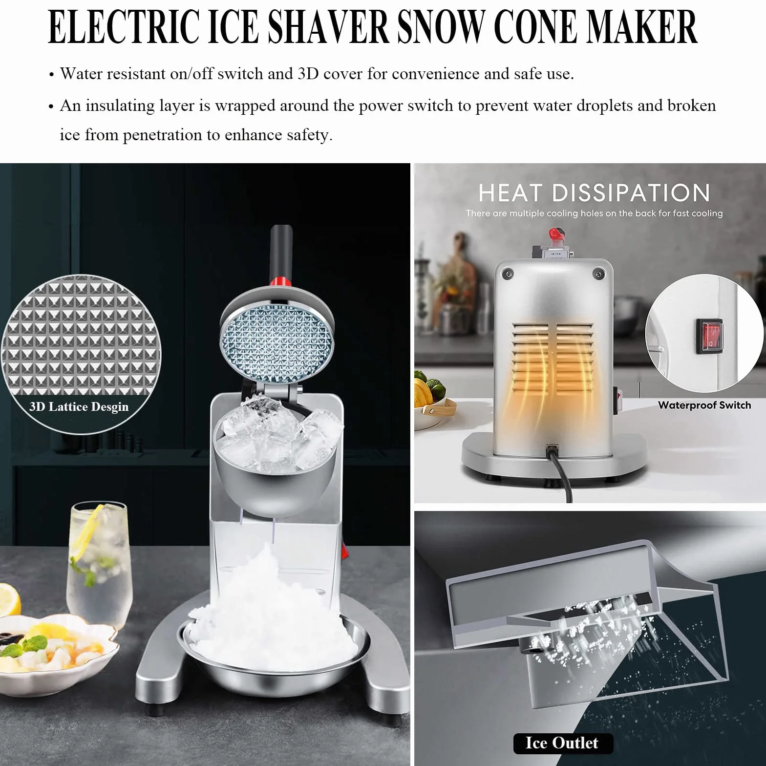 Picadores de Hielo Eléctricos SHILINTONG 340W Doble Cuchilla 65 kg/h