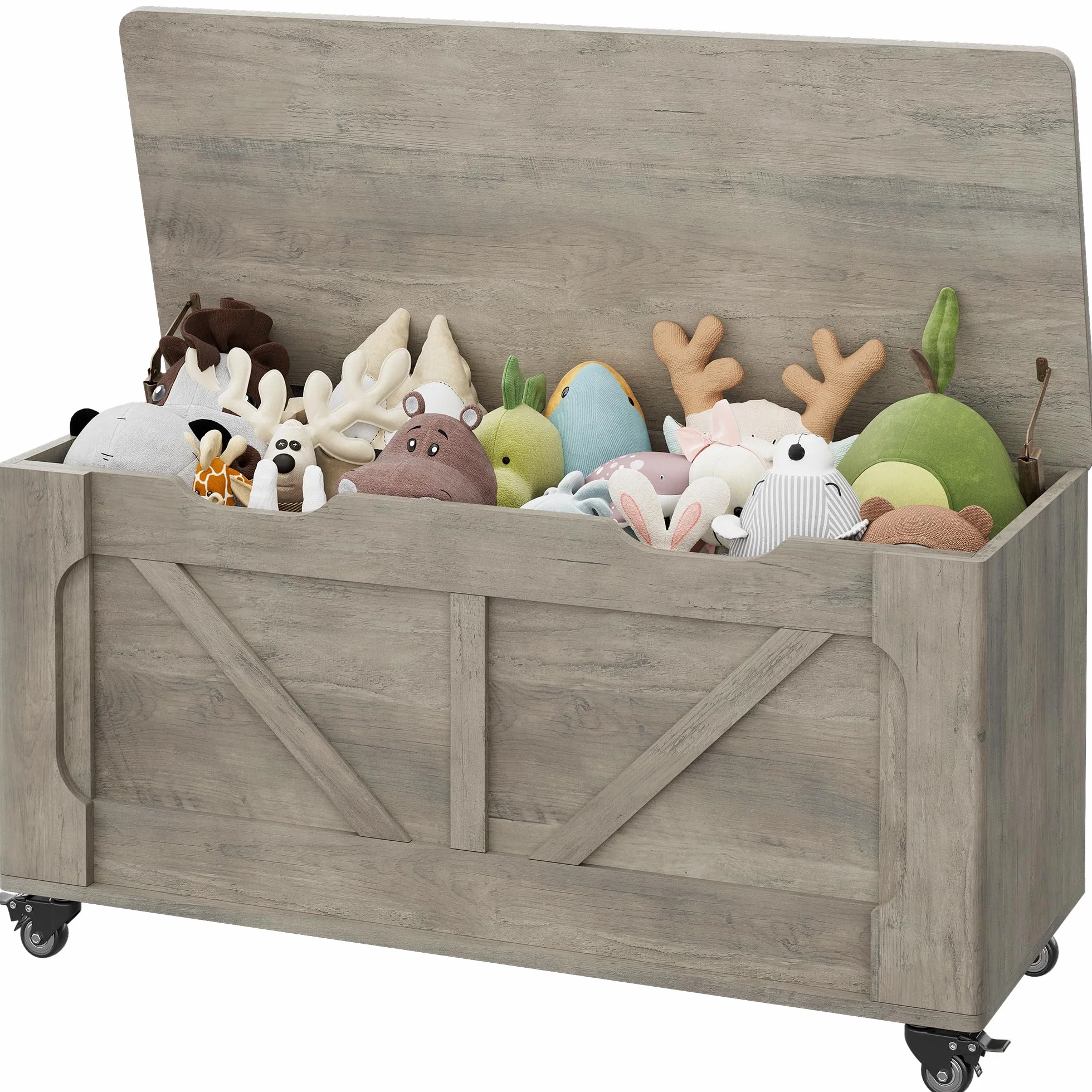 Zstar Baúl de Almacenaje con Ruedas y Tapa Segura, Banco de Madera Multifuncional, Organizador para Salón, Dormitorio y Pasillo, 100×40×53 cm, Color Gris