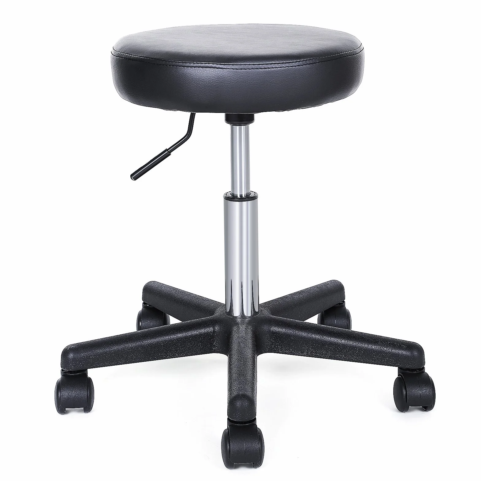 SONGMICS Taburete Giratorio Sobre Ruedas Regulable 46-58 cm Asiento Cuero Sintético Negro LJB61B