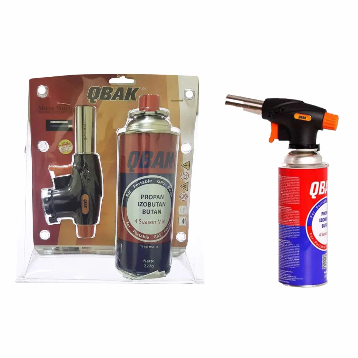 Pack Soplete + Cartucho Gas QBAK (227 g) Antorcha Ajustable de Gas con Adaptador y Encendedor - Ø 22 mm. Recarga de gas. Soplete.