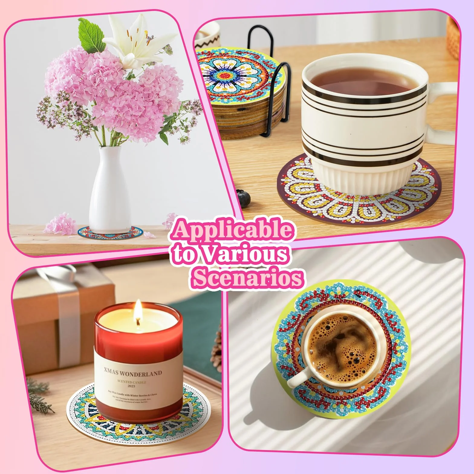 Posavasos con Soporte Antideslizantes Mandala Pintura Diamantes 10PCS Regalo Inauguración