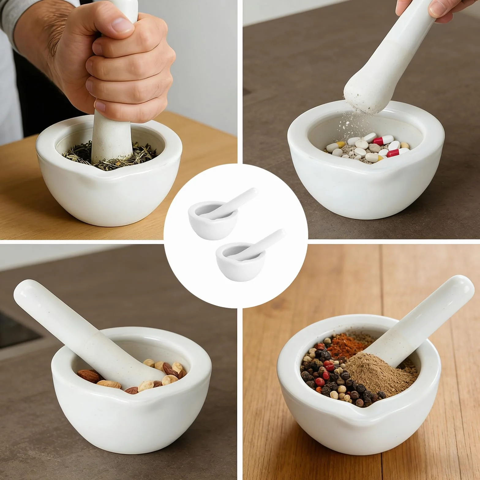 2 unidades de mortero con mano de mortero, mini mortero, mortero pequeño y mano de mortero de granito, adecuado para moler especias, hierbas, ajo y nueces, ideal para cocinas y laboratorios