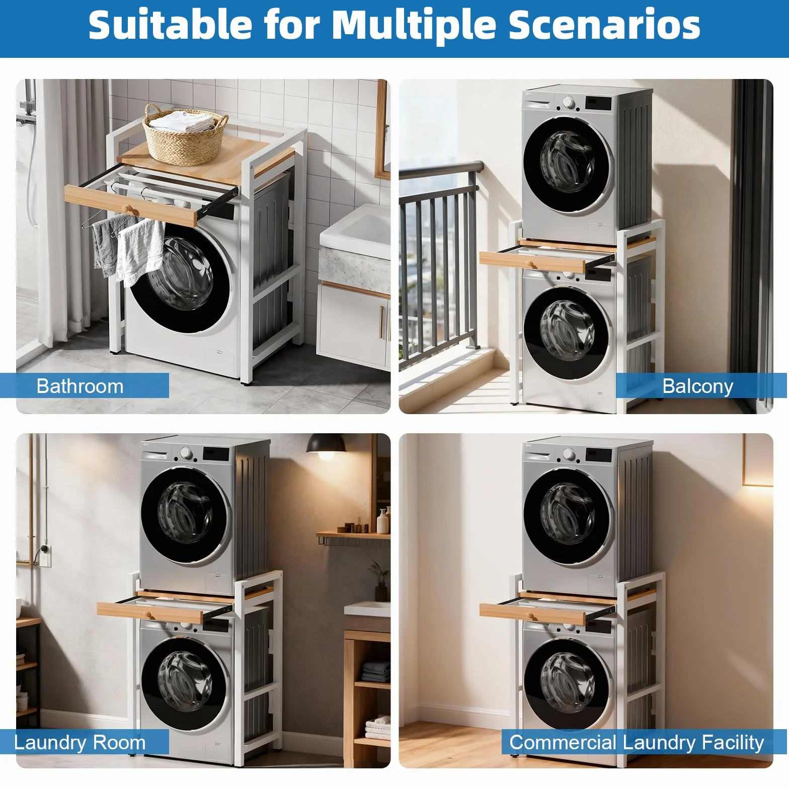 Mueble Lavadora Secadora, Estante Organizador de Baño Ahorra Espacio, Mueble para Lavadora Apto para Lavadora y Secadora, 350 kg de Carga, 73 x 63 x 105cm