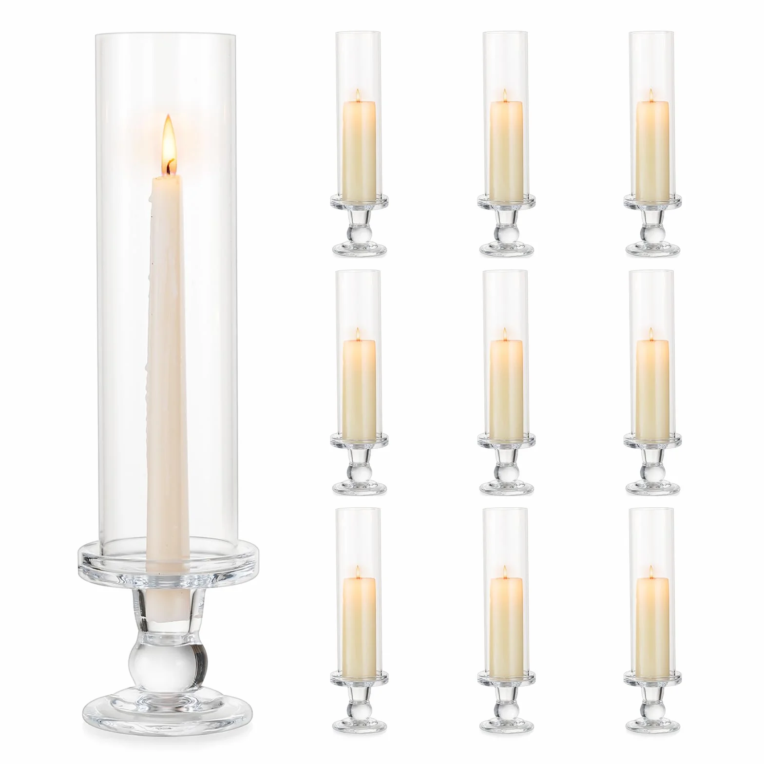 Portavelas de cristal con forma de pilar: 10 portavelas para bodas, fiestas, candelabros cilíndricos para Navidad, portavelas transparentes de 25 cm para decoración del hogar, S