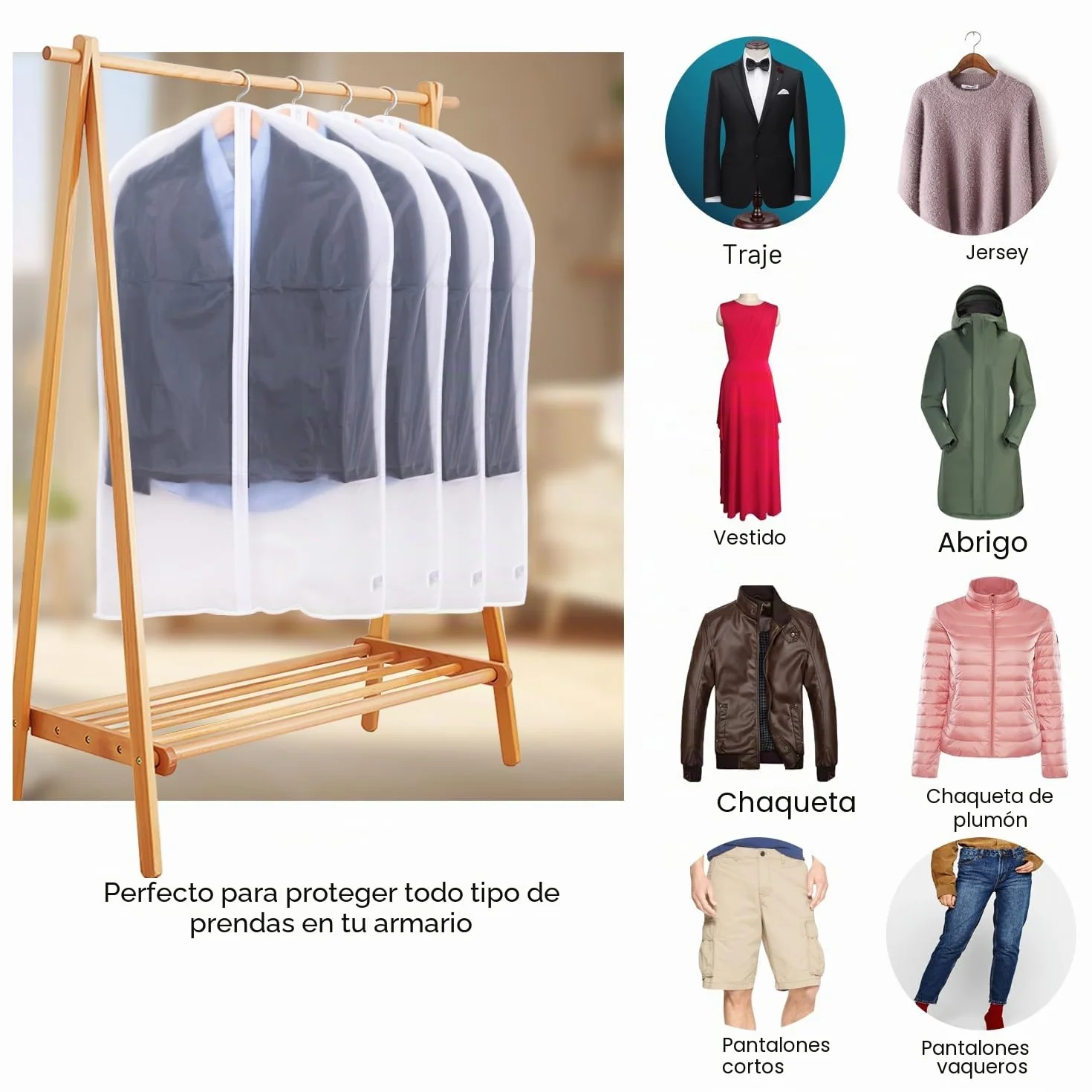 Fundas Ropa Armario Juego 6 Fundas Transparentes 60x100 cm Tejido Transpirable para Trajes Vestidos Abrigos