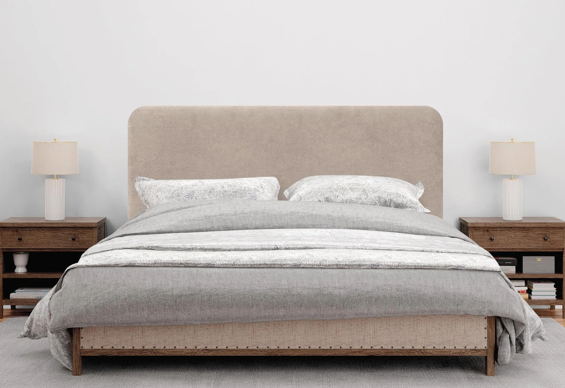 DHOME Cabecero Tapizado Liso Redondeado Tela Aqualine para Pared Acústicos Cabeceros Absorbentes Cabezal Cama Dormitorio (Beige, 150cm)