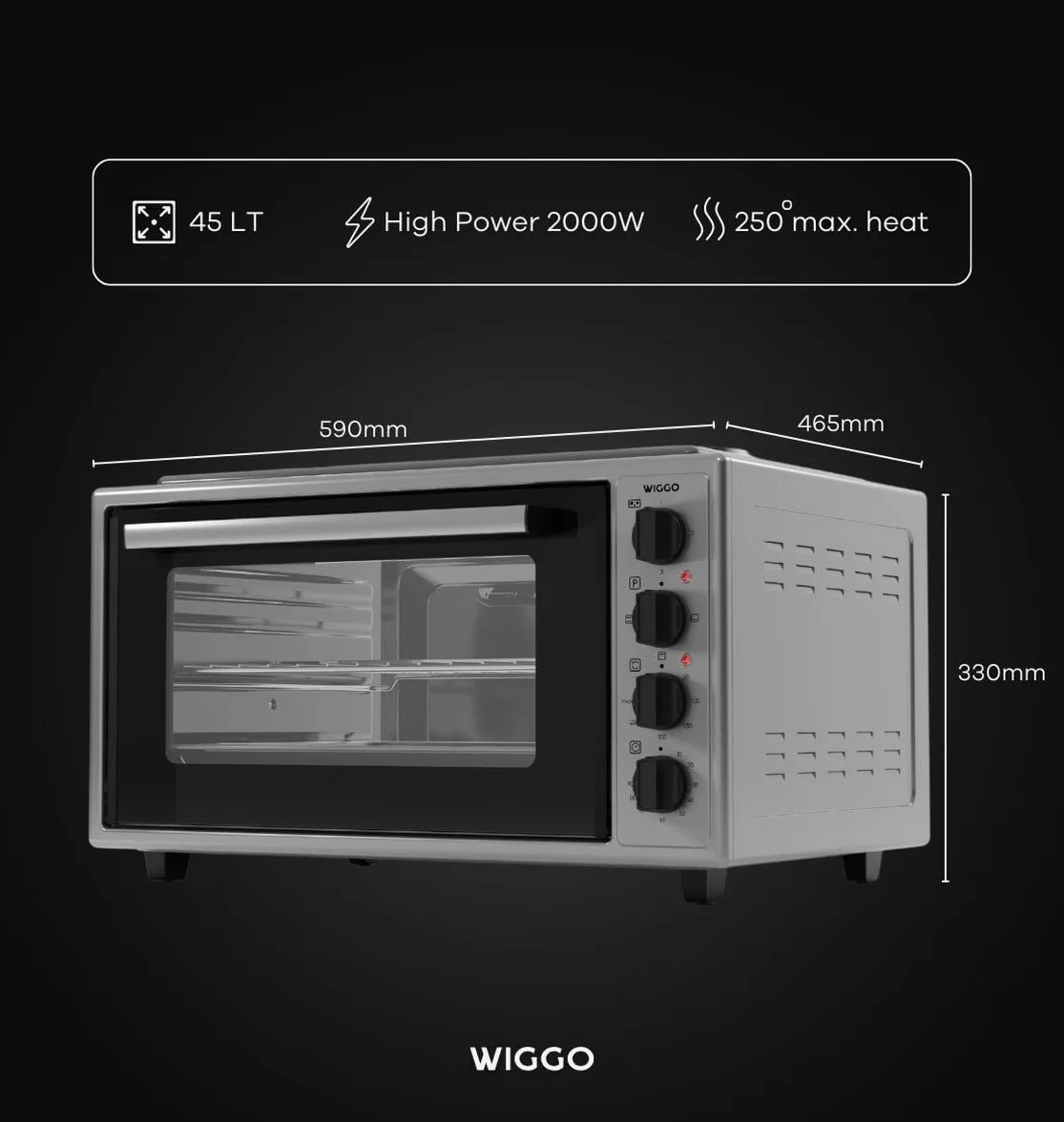 Wiggo Minihorno con placa de cocción 2000 W 45 litros 6 en 1 funciones gris