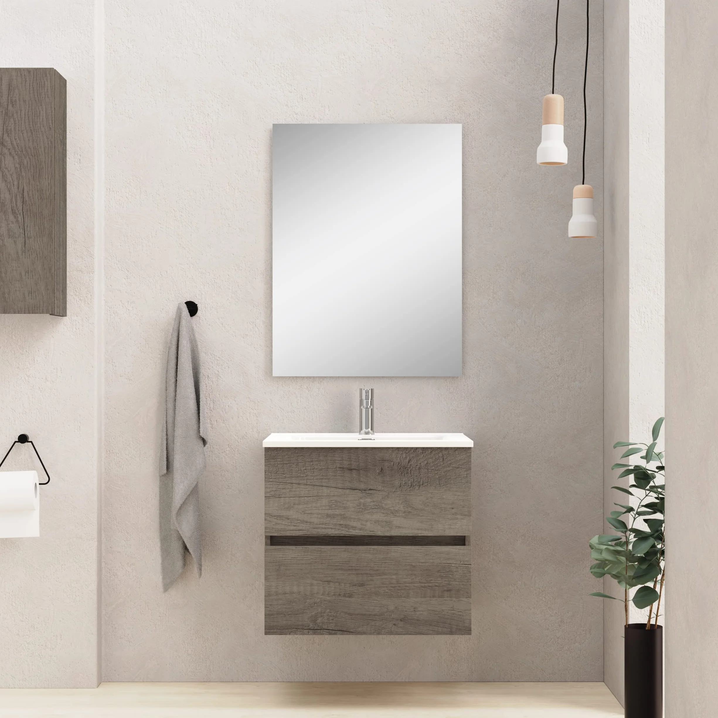 Baikal Mueble de Baño Dos cajones, suspendido a la Pared con Lavabo. Melamina 16. Mueble montado. Mueble de 50cm Nebraska Sin Espejo