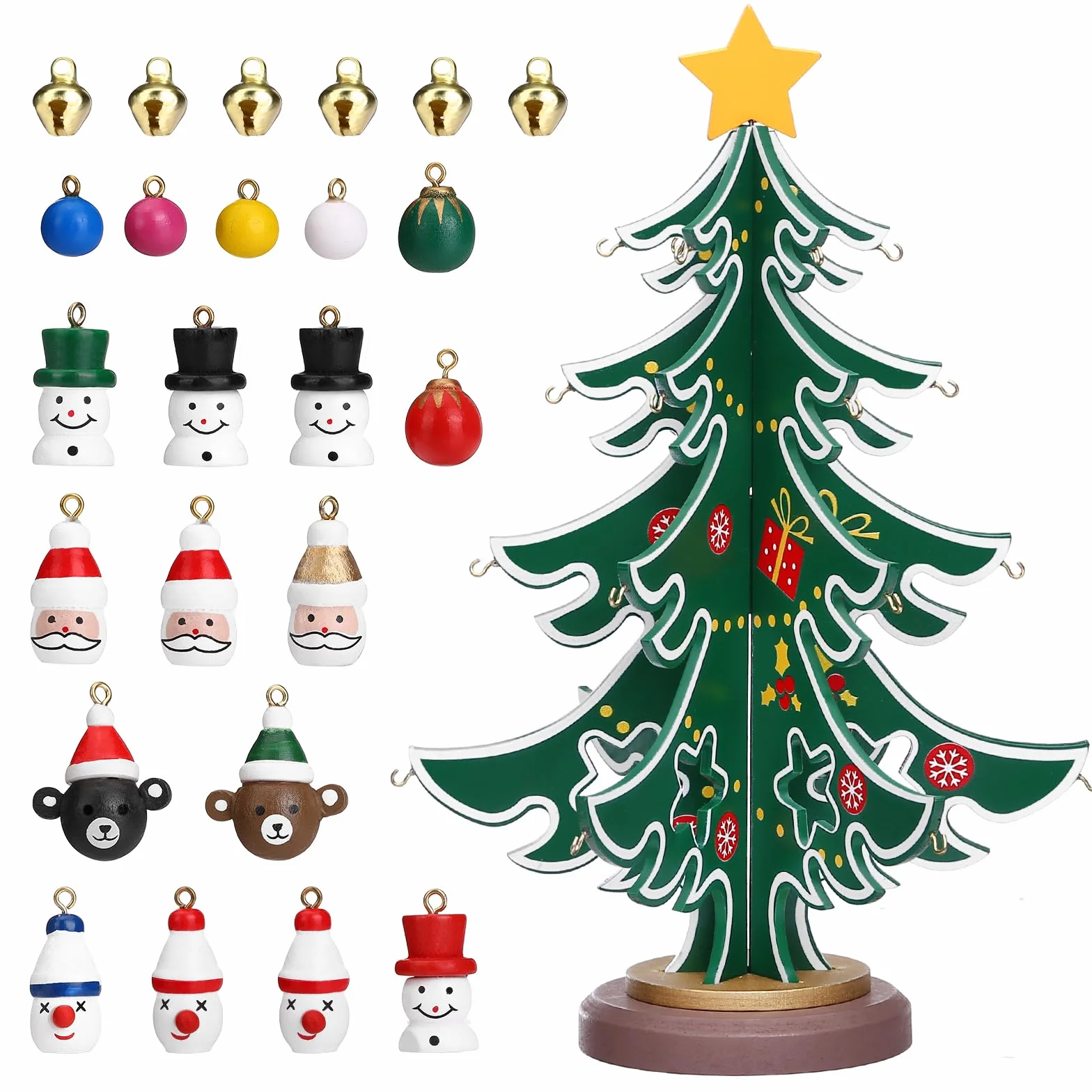LIHAO Mini Árboles de Navidad de Madera Calendario de Adviento 24cm